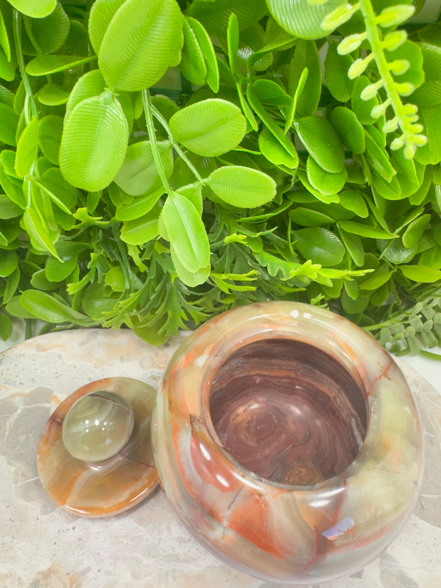 Green Onyx Apple Bowl with lid 614g