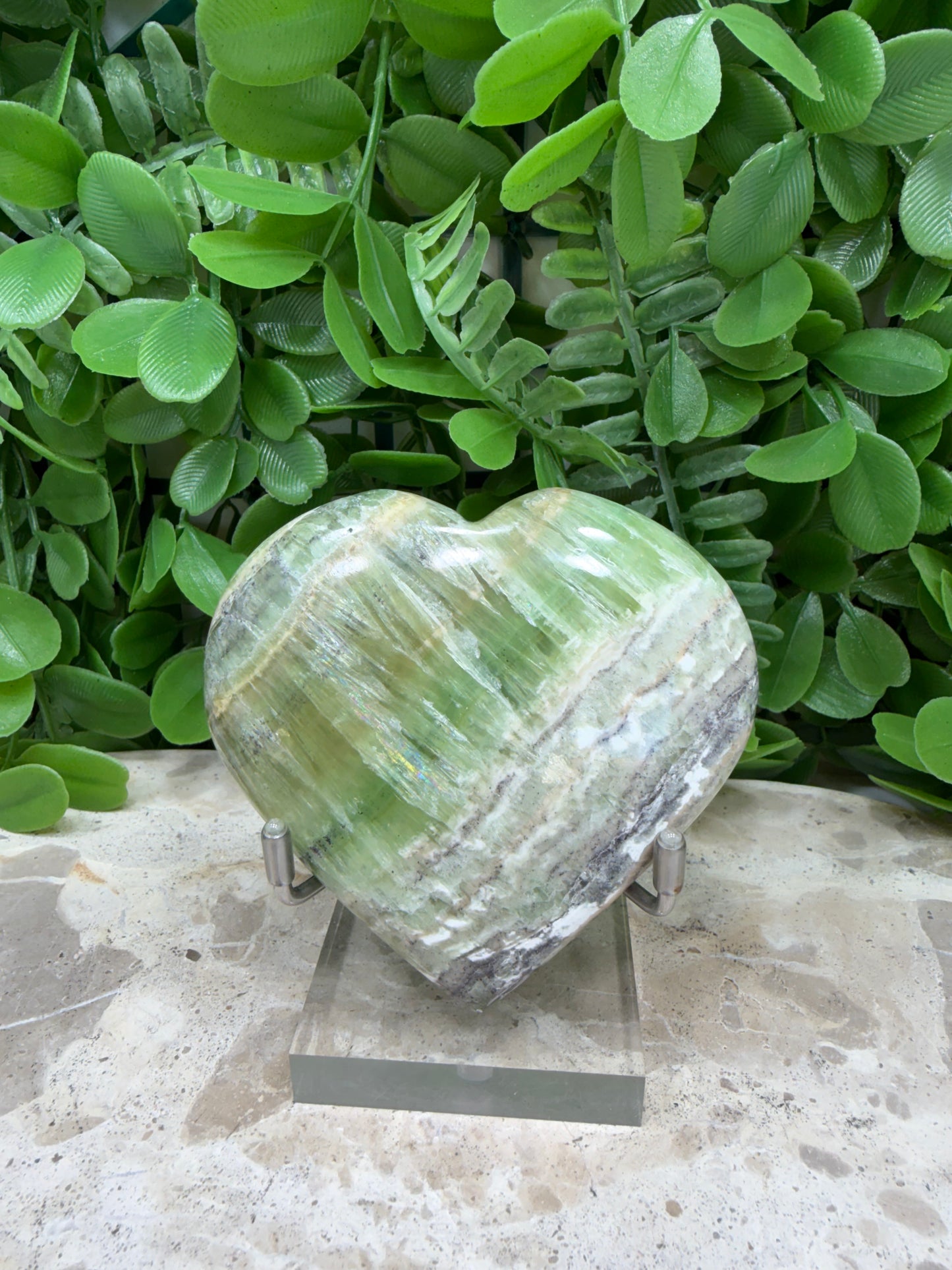 Emerald Kiwi Calcite Heart 188g