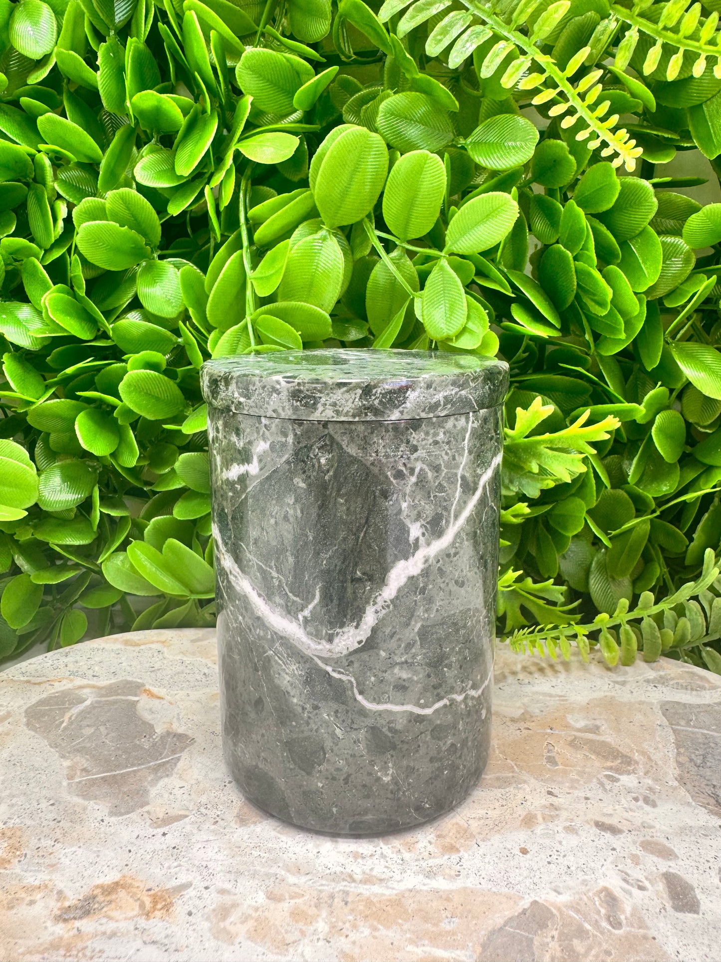 Black Zebra Jasper Jar with lid 570g