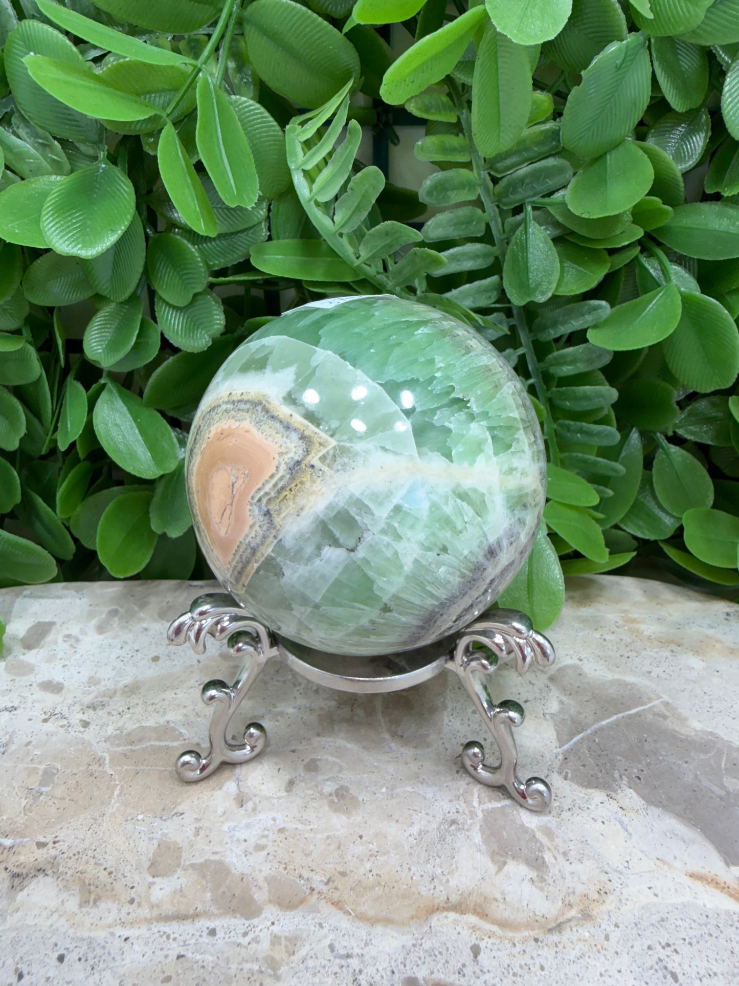 Emerald Kiwi Calcite Sphere 376g