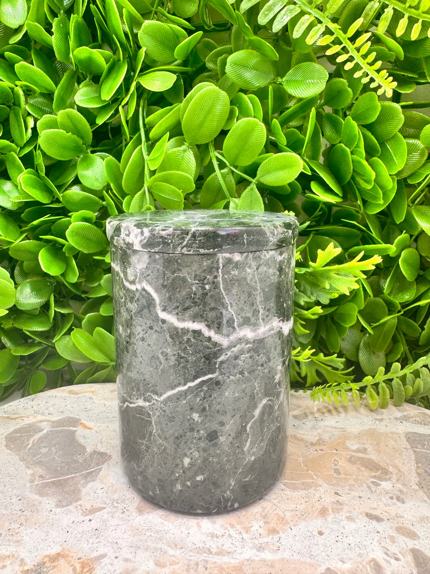 Black Zebra Jasper Jar with lid 570g