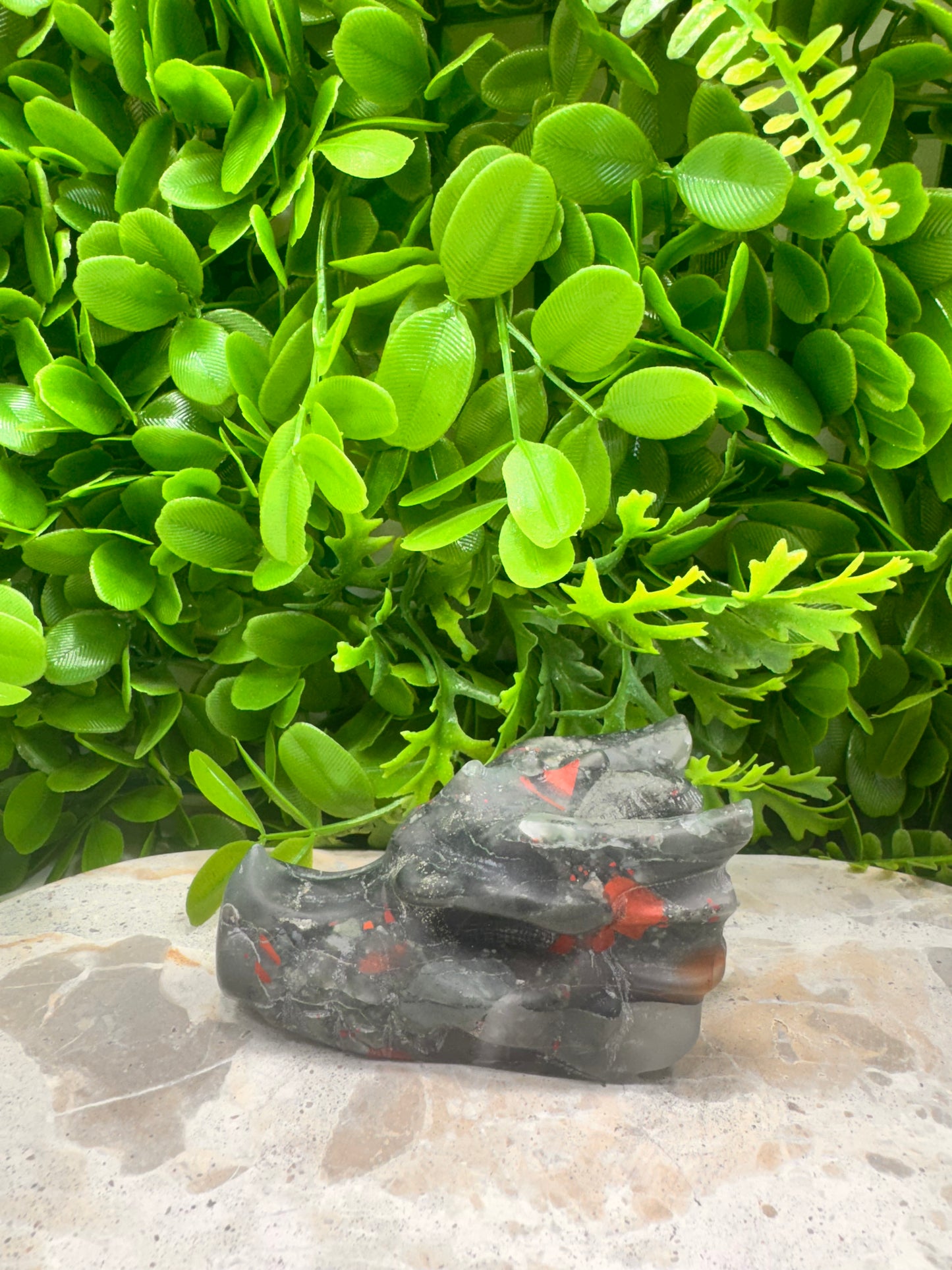 African Bloodstone Dragon Skull 278g