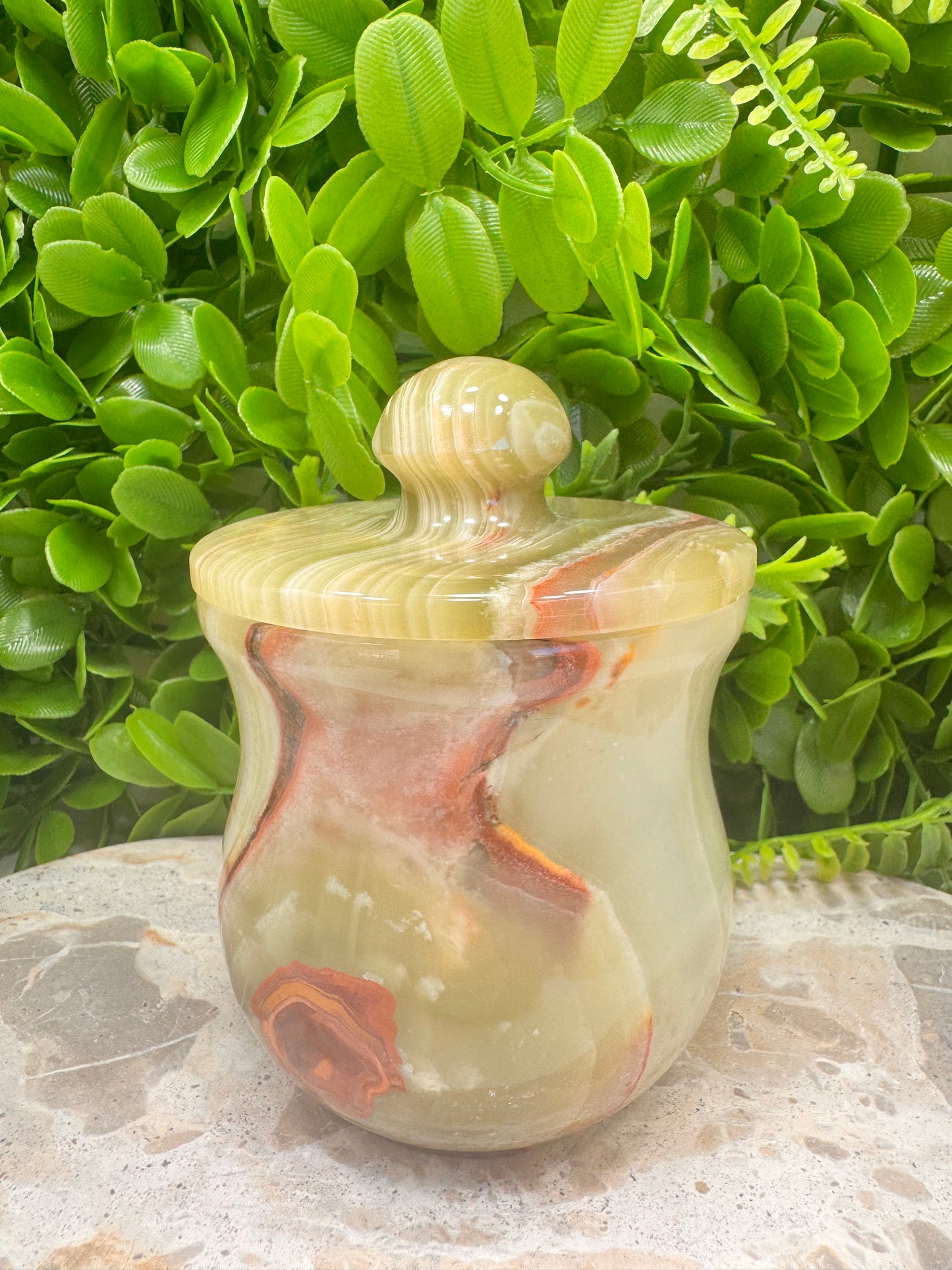 Green Banded Onyx Jar with lid 696g