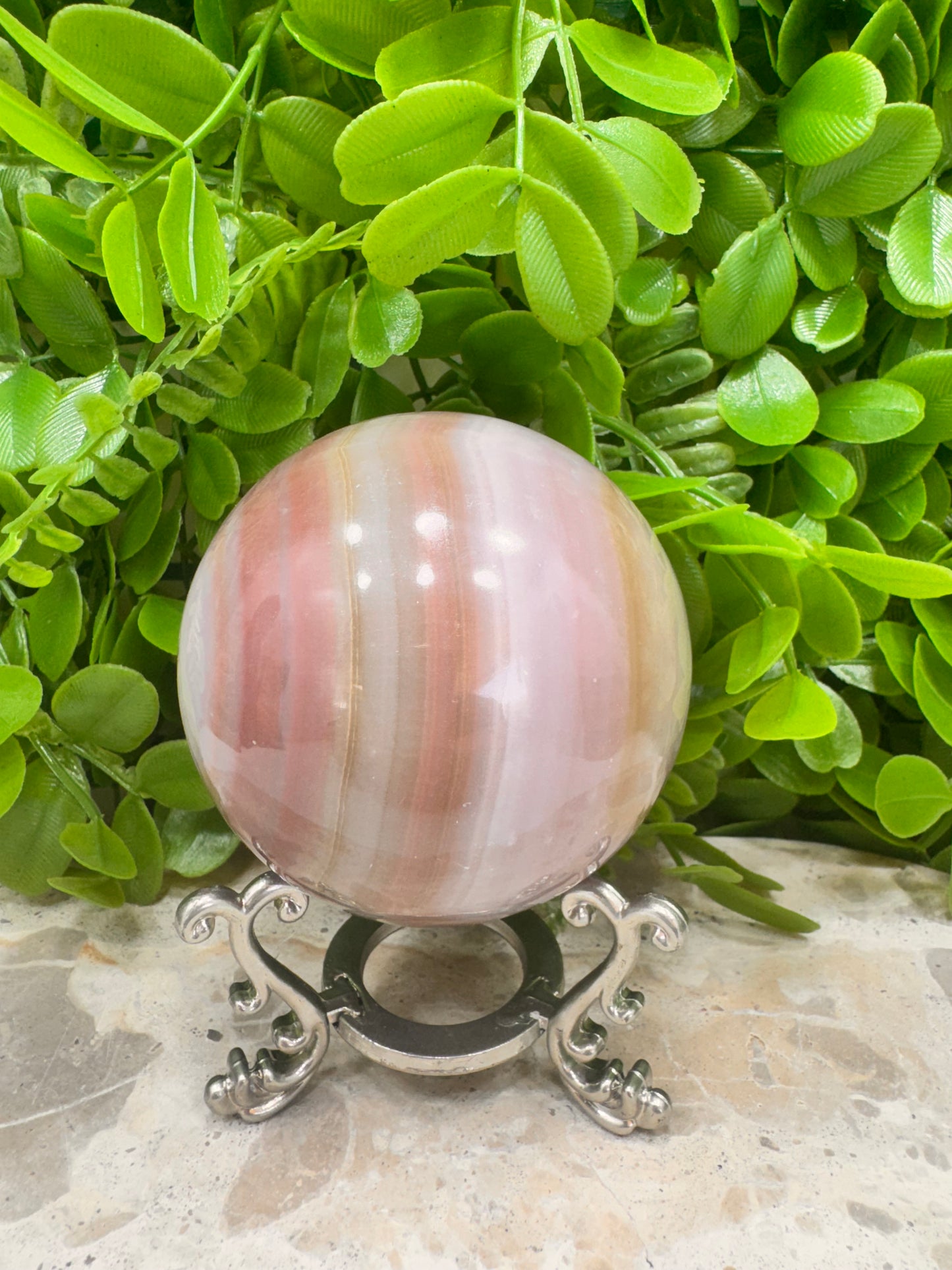 Pink Pistachio Calcite Sphere 552g