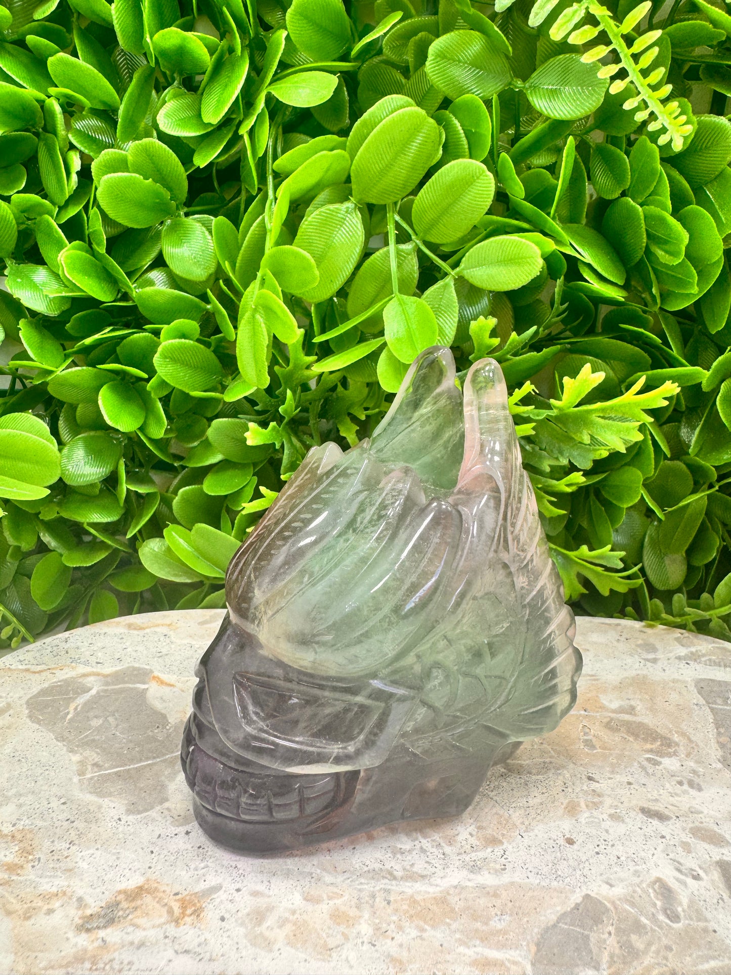 Rainbow Fluorite Winged Skull 836g