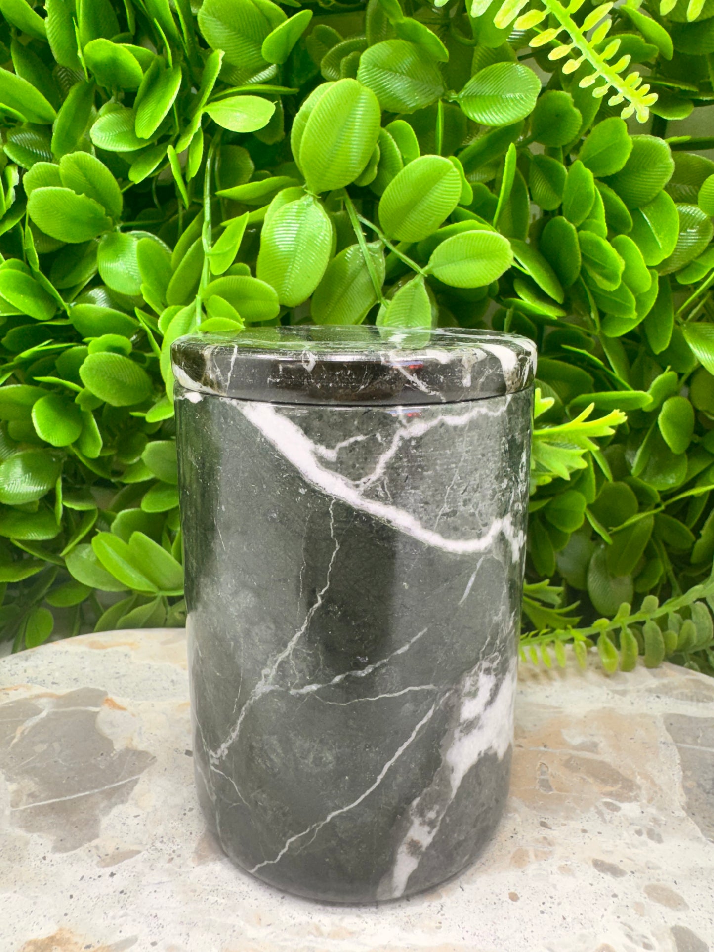 Black Zebra Jasper Jar with lid 620g