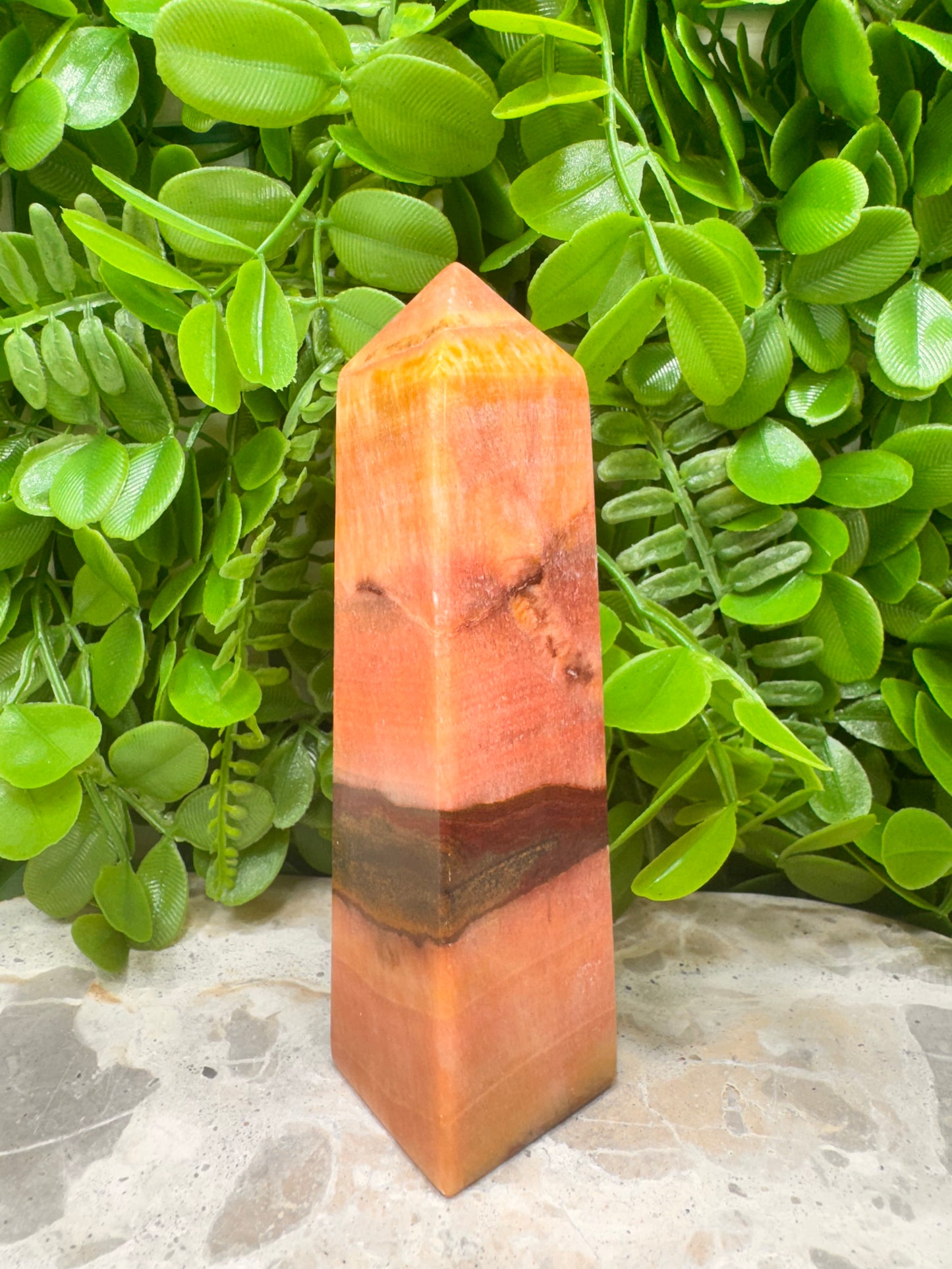 Peach Banded Calcite Tower 358g