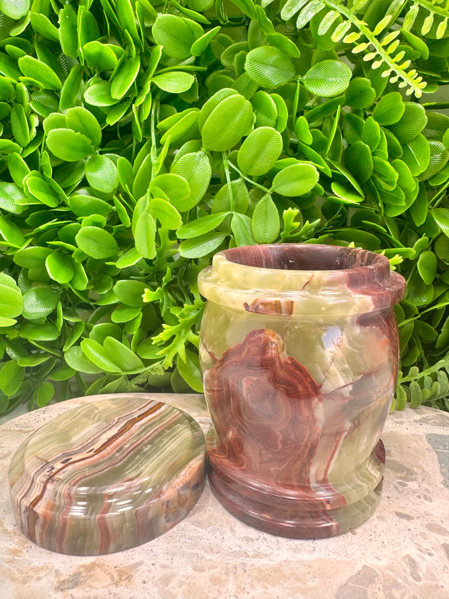 Green Banded Onyx Jar with lid 2 pce 580g