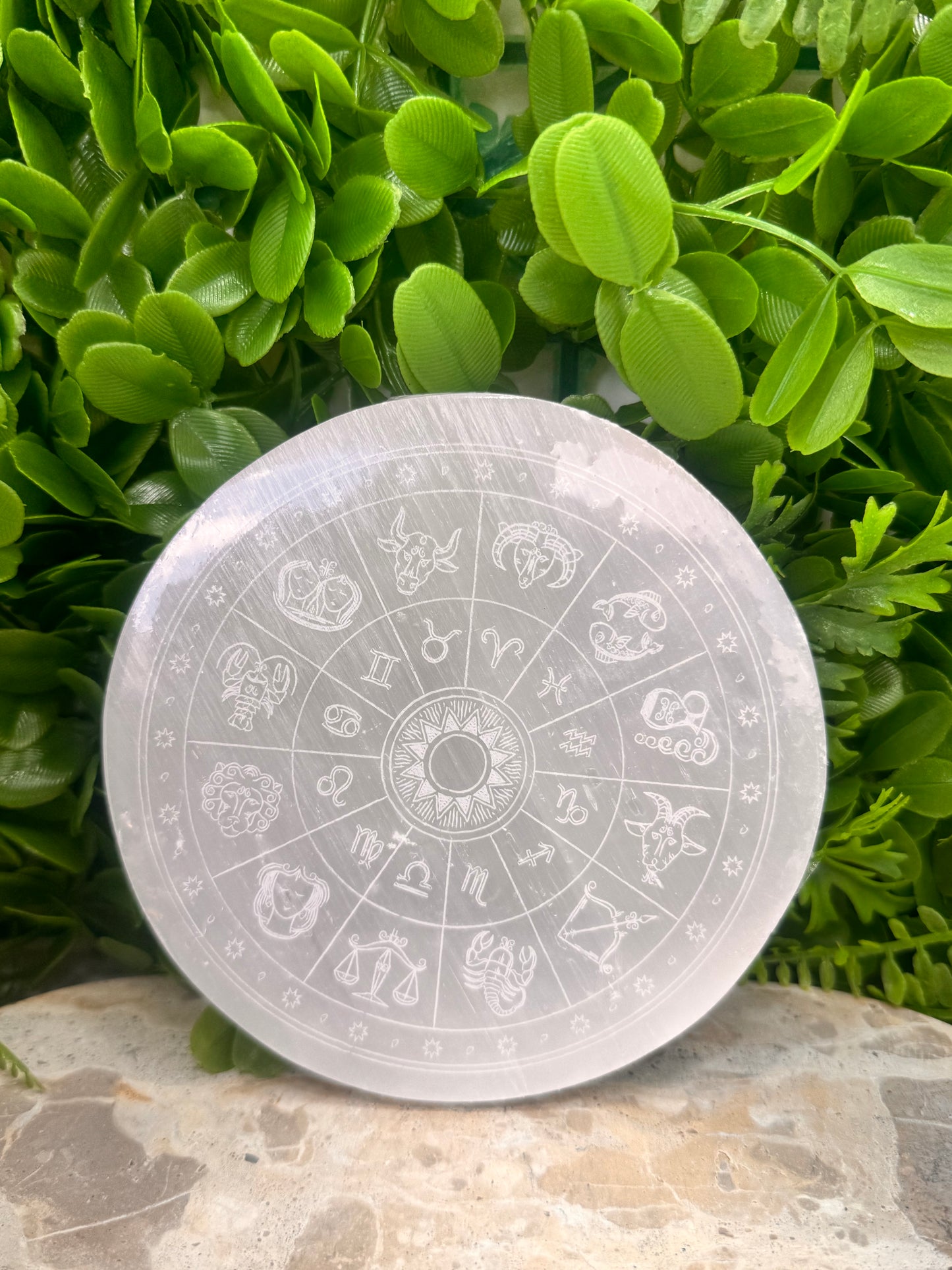 Selenite Zodiac Plate 594g
