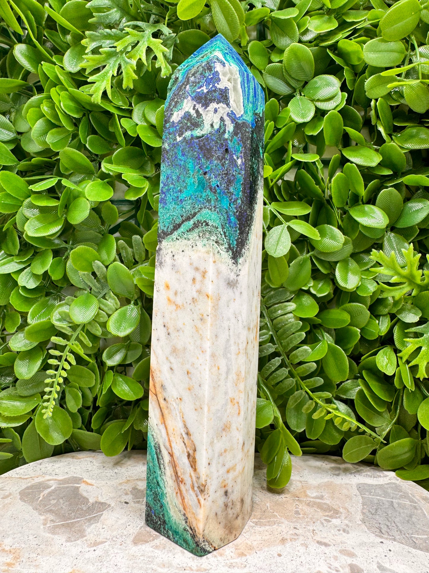 Azurite with Calcite Tower 952g