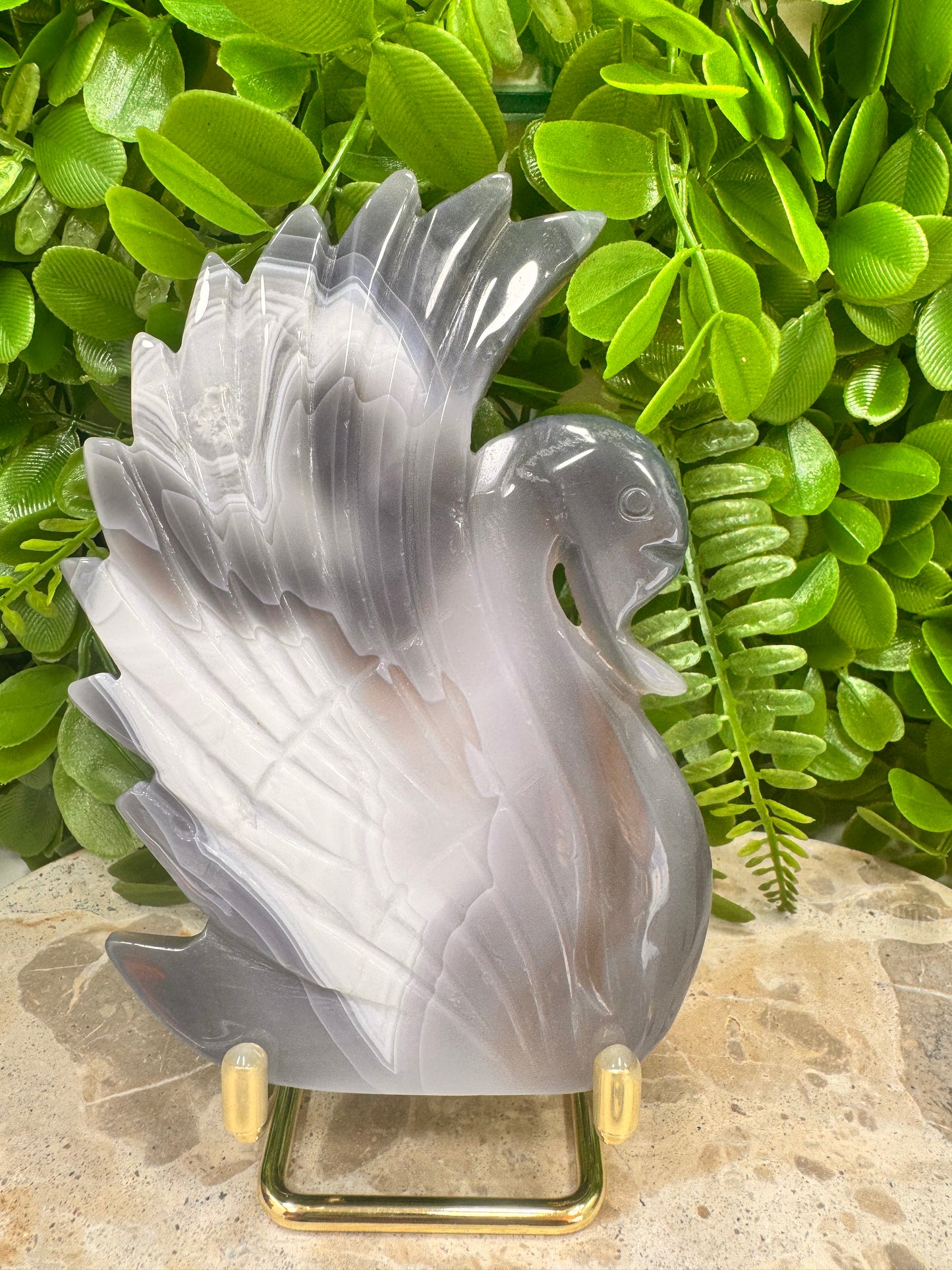 Agate Druzy Swan with Stand 318g
