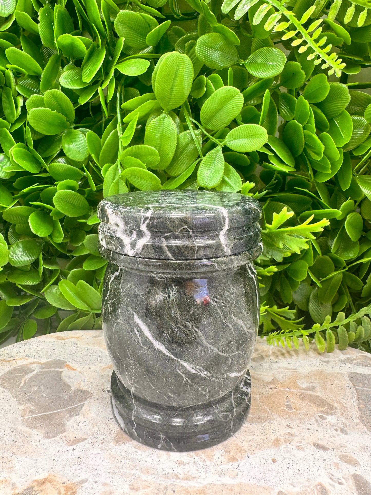 Black Zebra Jasper Jar with lid 472g