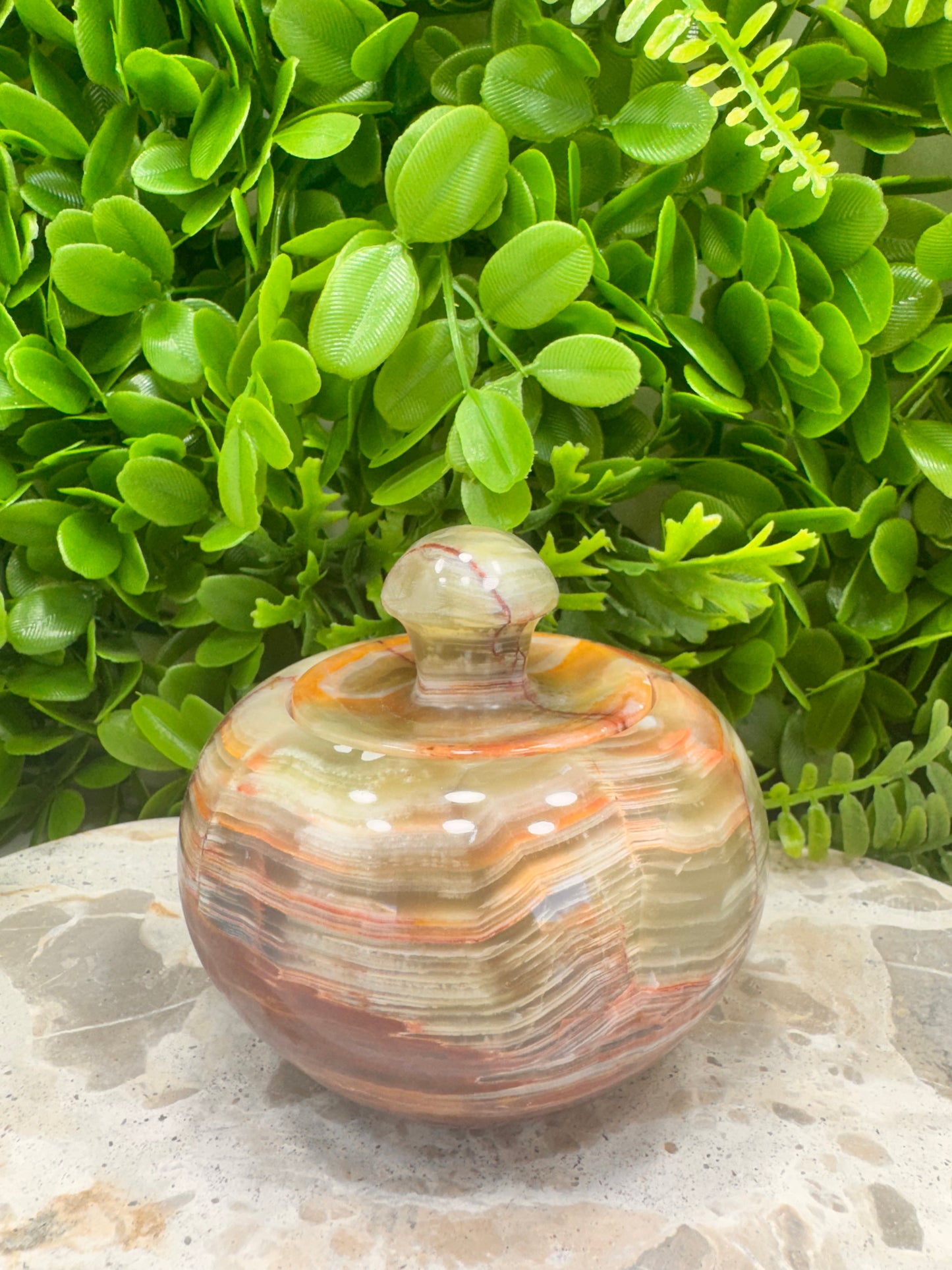 Green Onyx Apple Bowl with lid 614g