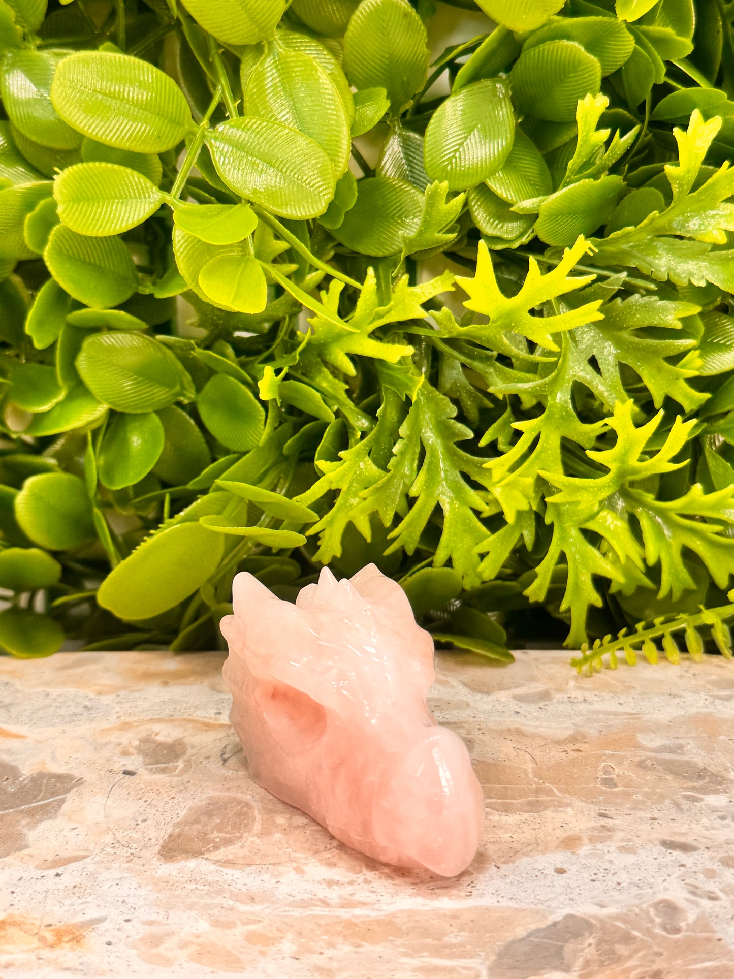 Rose Quartz Dragon Skull 102g