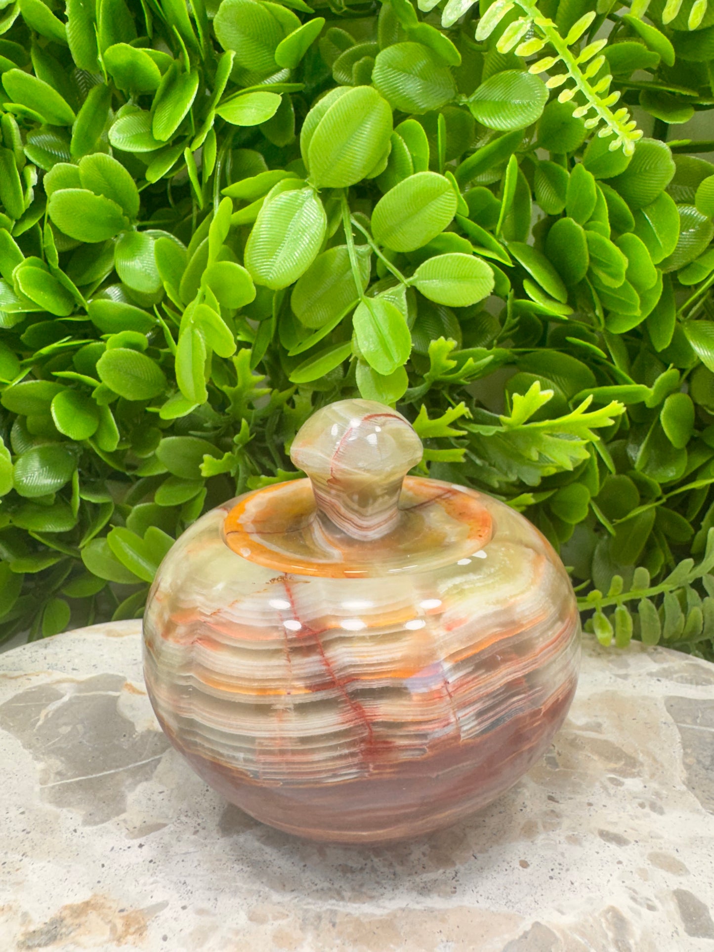 Green Onyx Apple Bowl with lid 614g