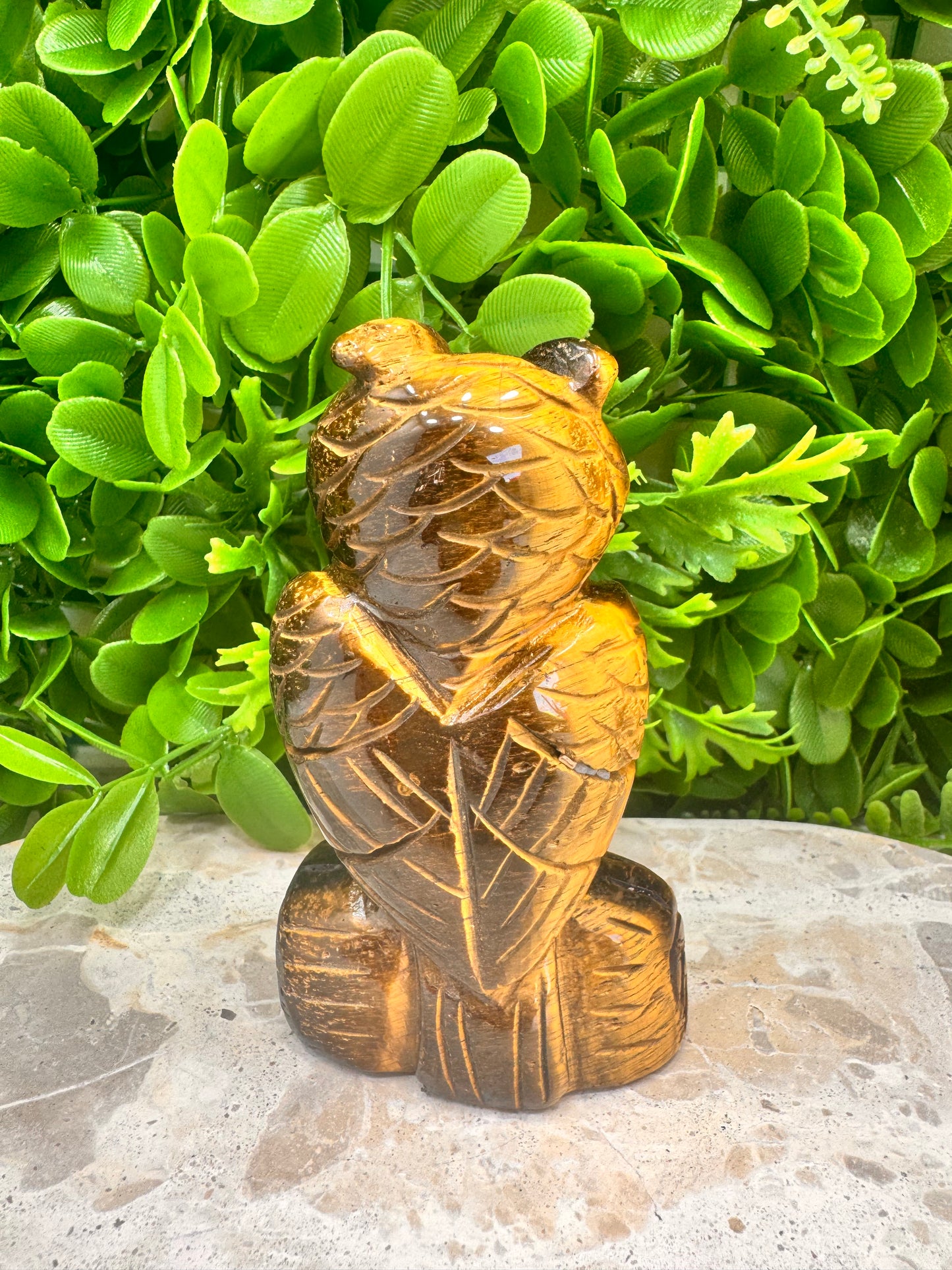 Tiger Eye Owl on A log 370g