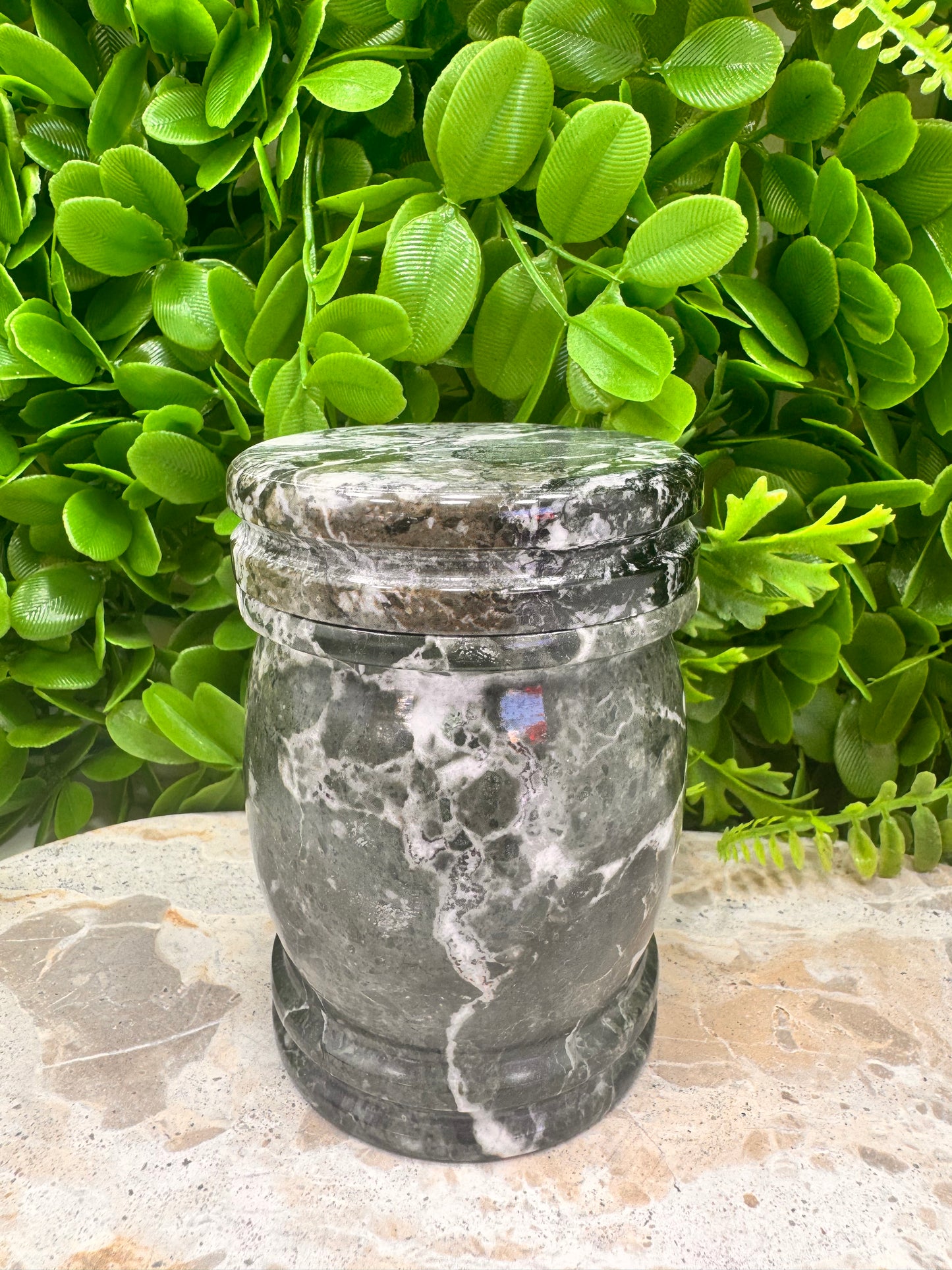 Black Zebra Jasper Jar with lid 512g
