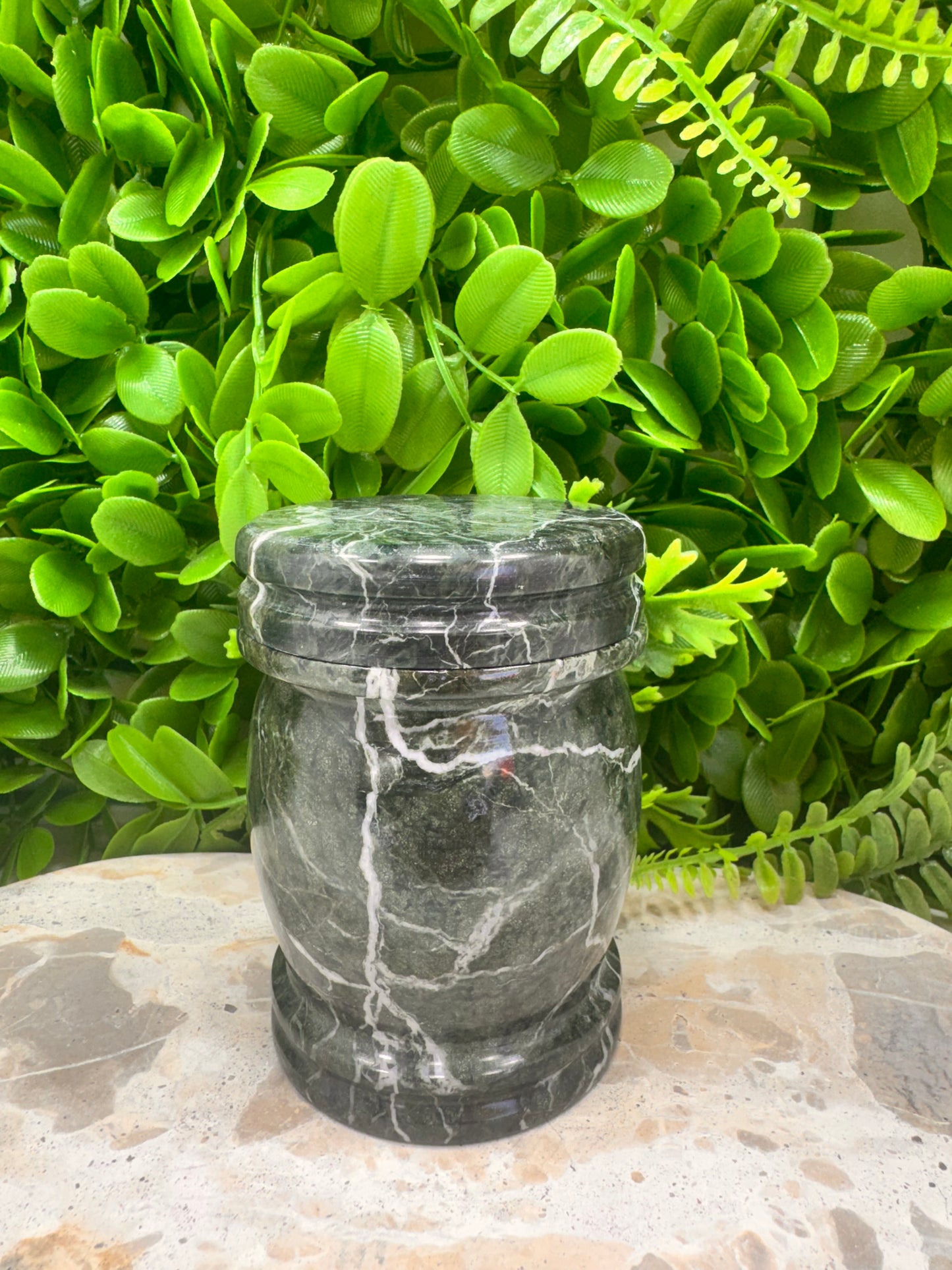 Black Zebra Jasper Jar with lid 472g