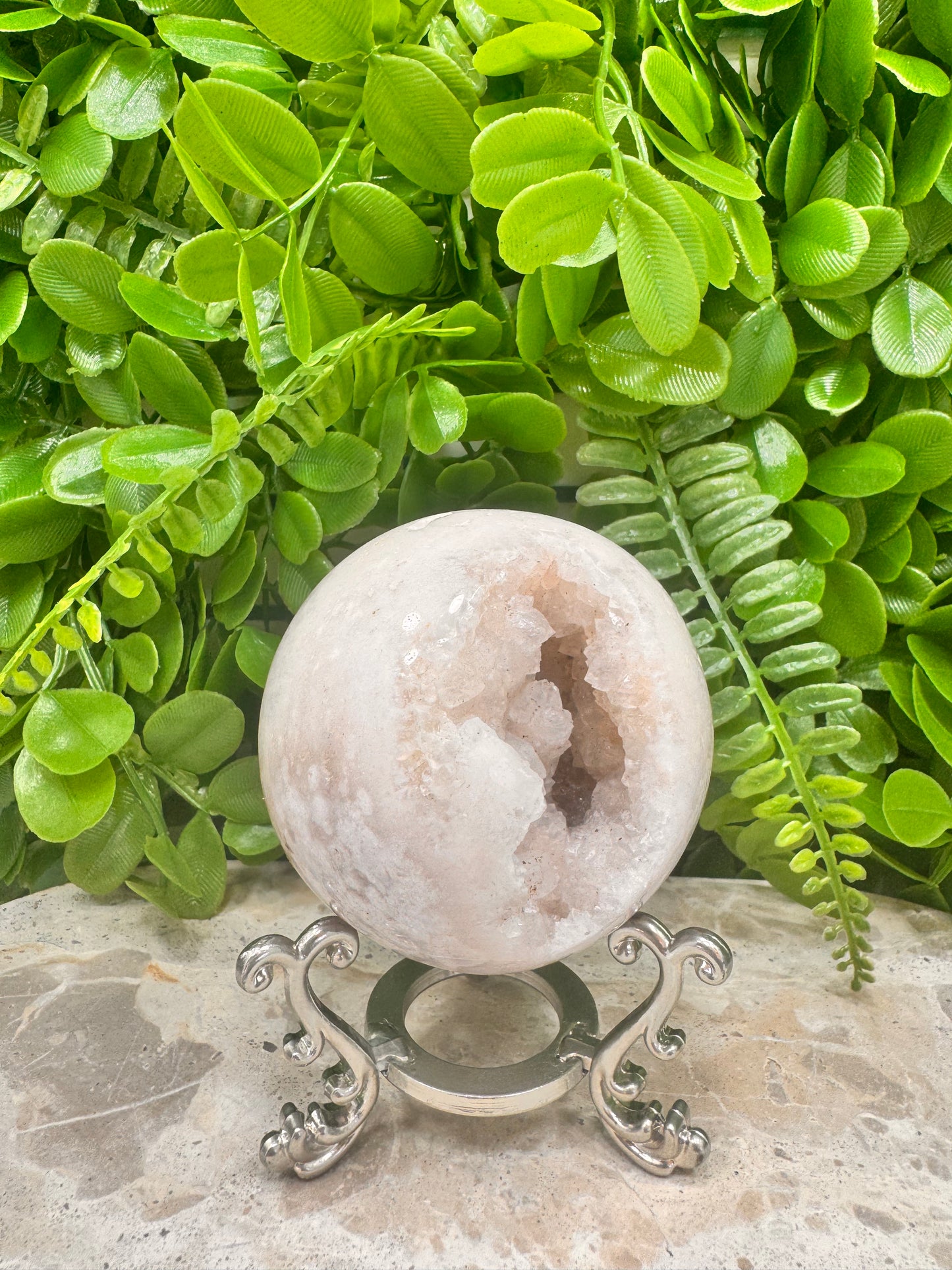 Pink Druzy Agate Sphere 422g