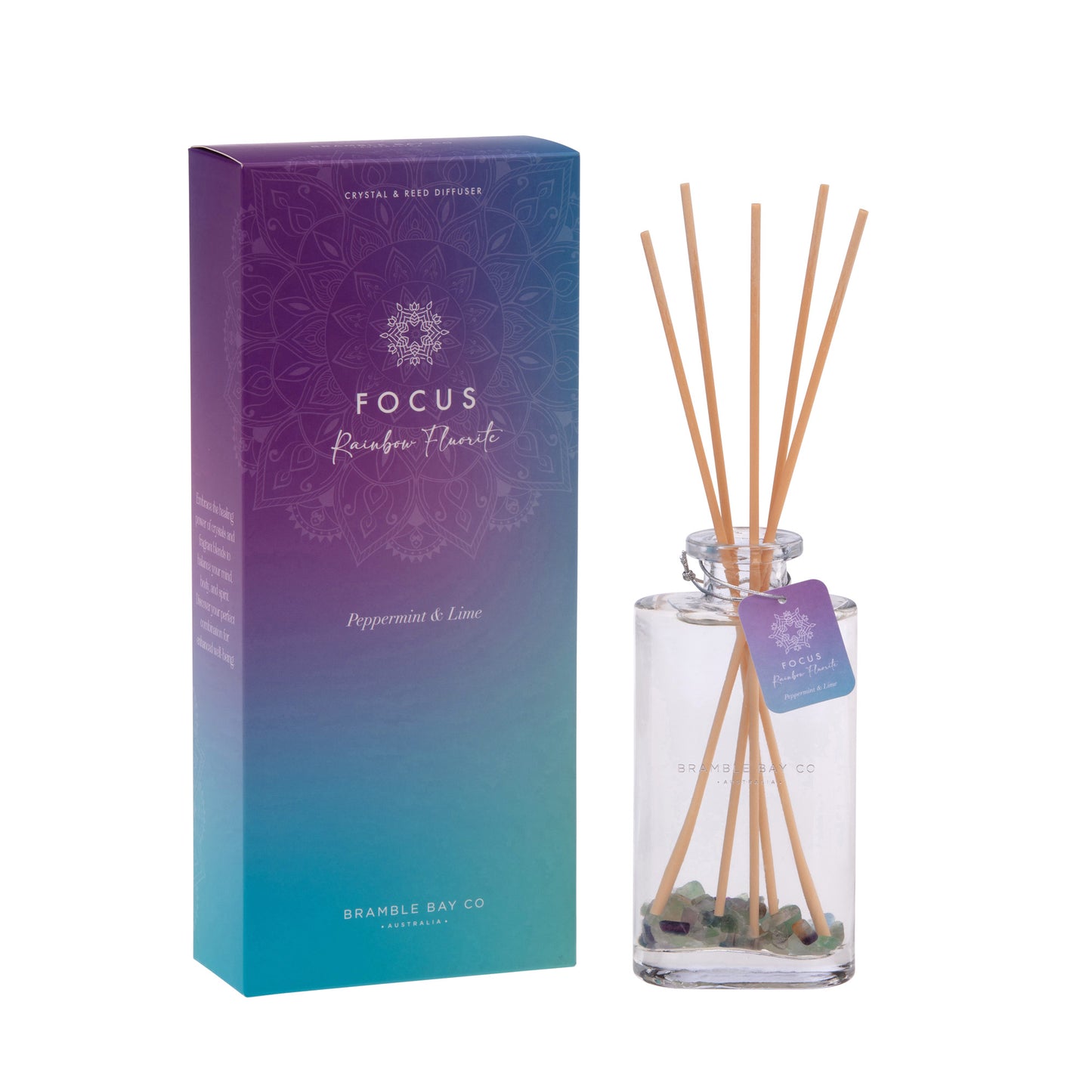 FOCUS - Rainbow Fluorite Diffuser (Peppermint & Lime) 150ml