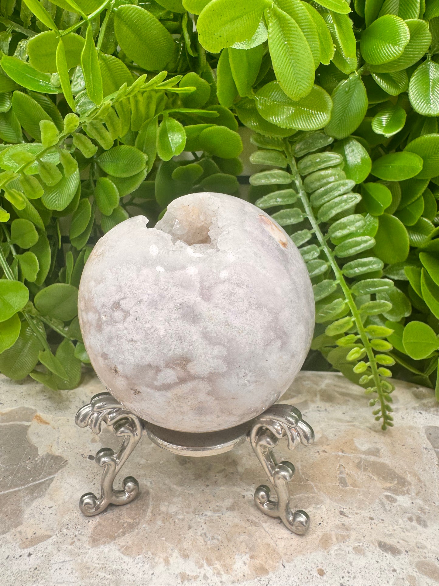 Pink Druzy Agate Sphere 422g