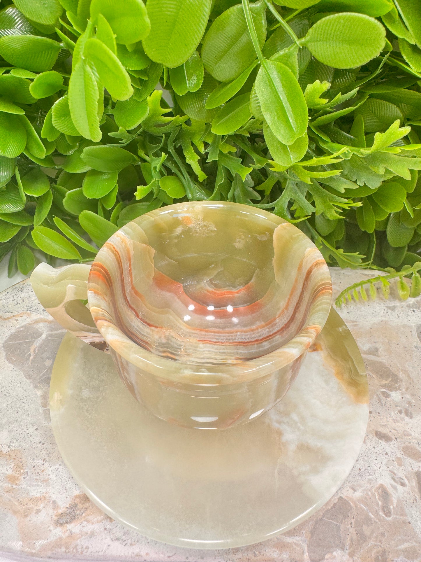 Green Banded Onyx Tea Set 2pce 358g
