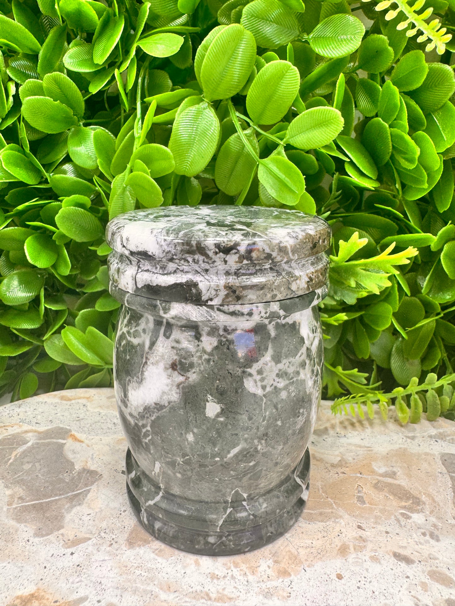 Black Zebra Jasper Jar with lid 512g