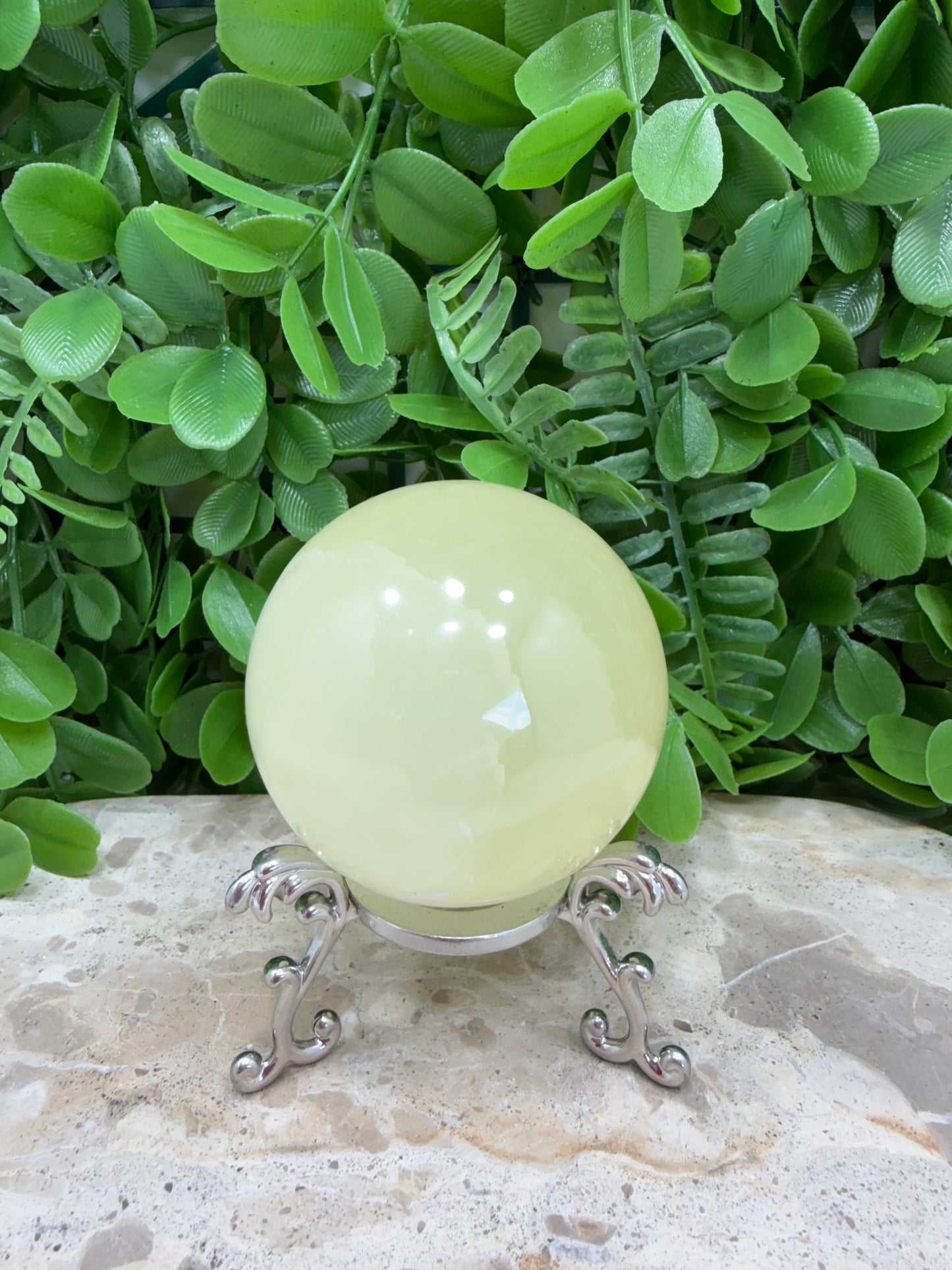 Silky White Calcite Sphere 392g