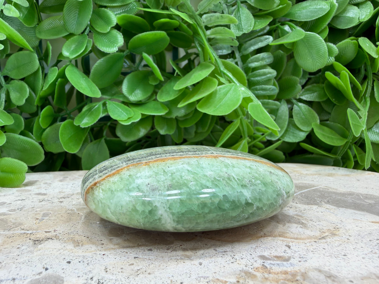 Emerald Kiwi Calcite Palm Stone 168g