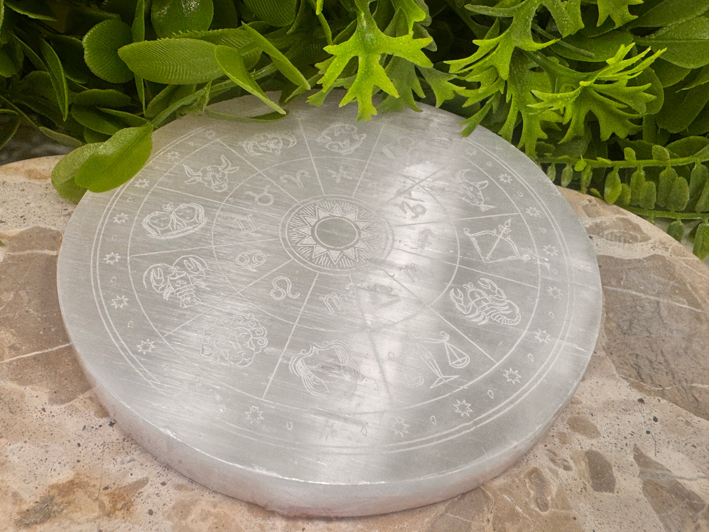 Selenite Zodiac Plate 594g