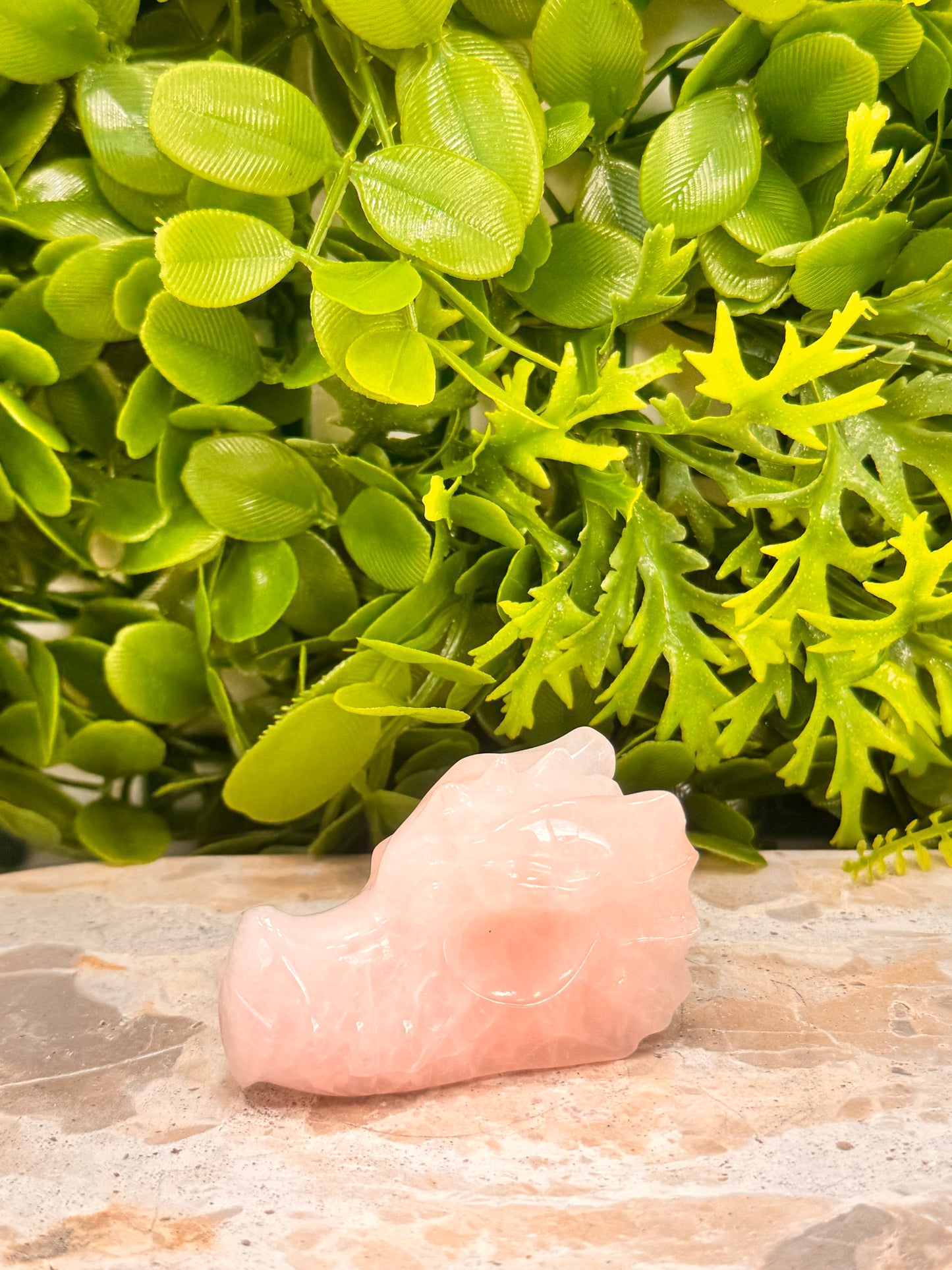 Rose Quartz Dragon Skull 102g