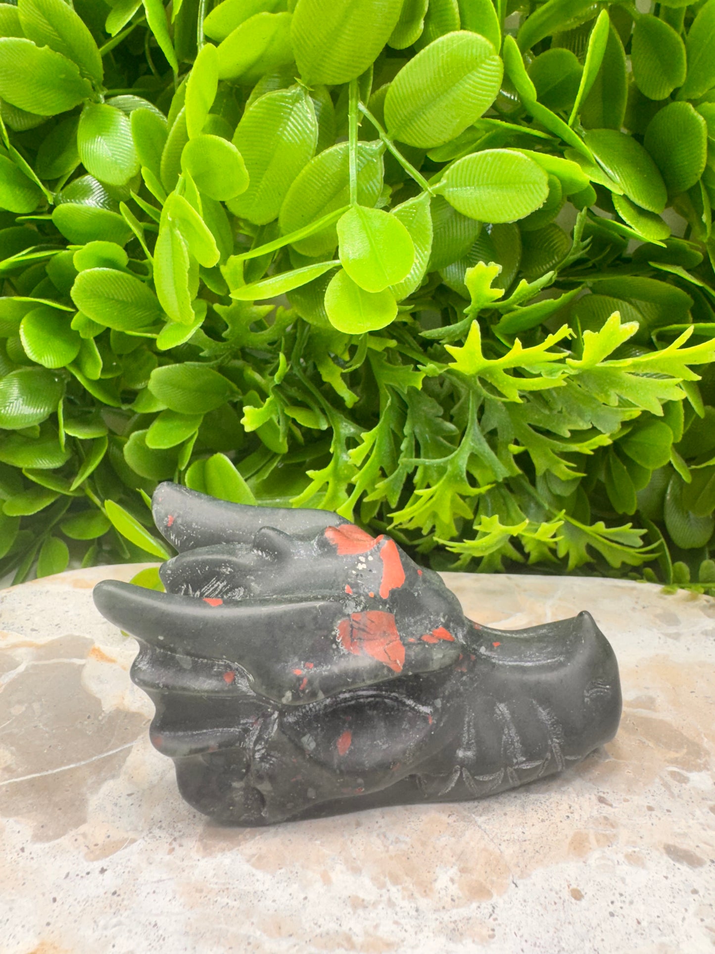 African Bloodstone Dragon Skull 278g
