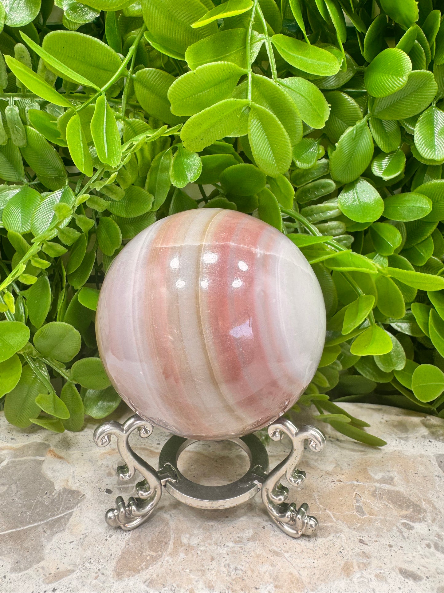 Pink Pistachio Calcite Sphere 552g