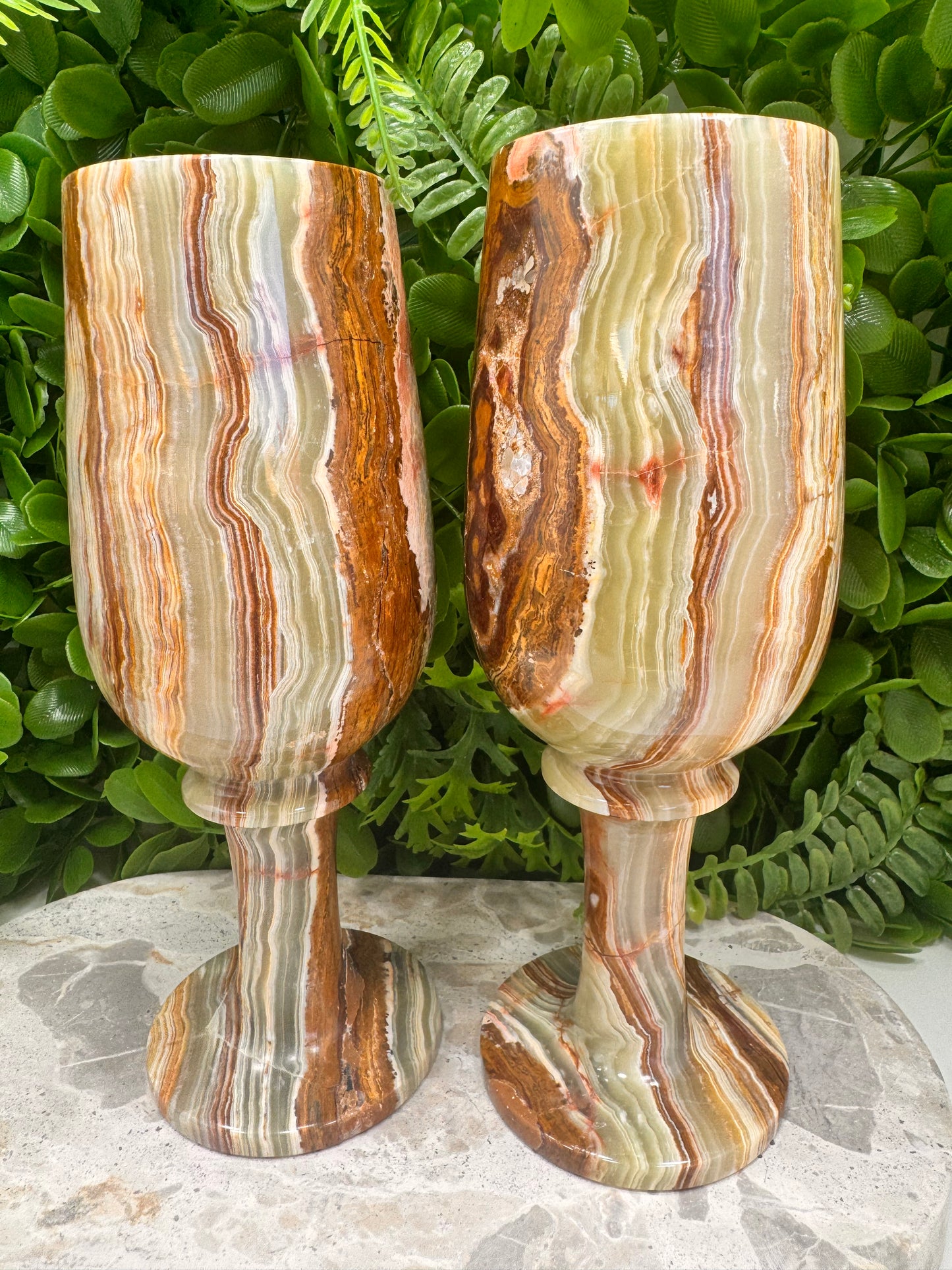 Green Banded Onyx Goblet Set 2 pce 1016g