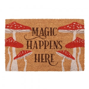 Magic happens here mushroom Doormat