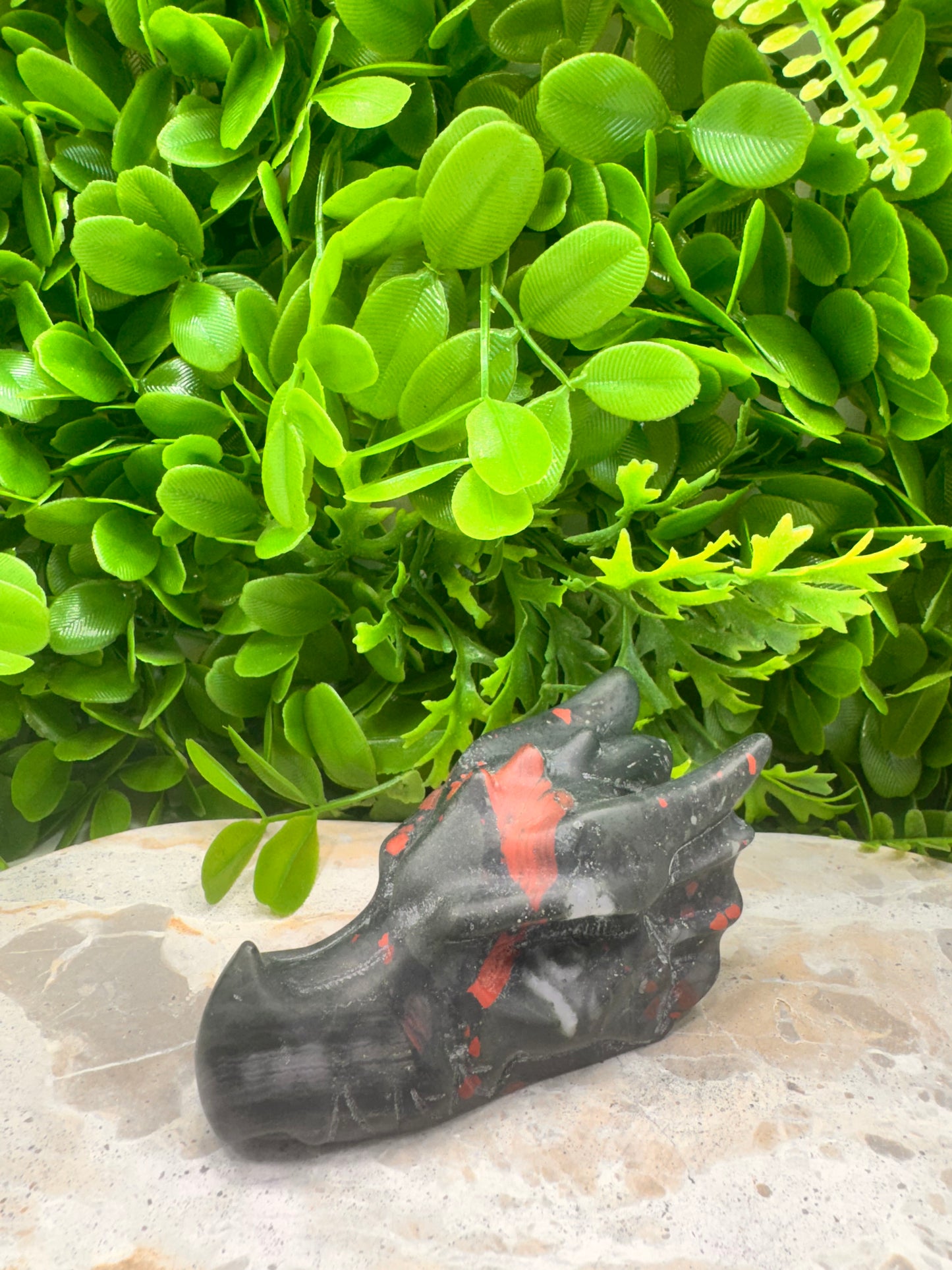 African Bloodstone Dragon Skull 278g