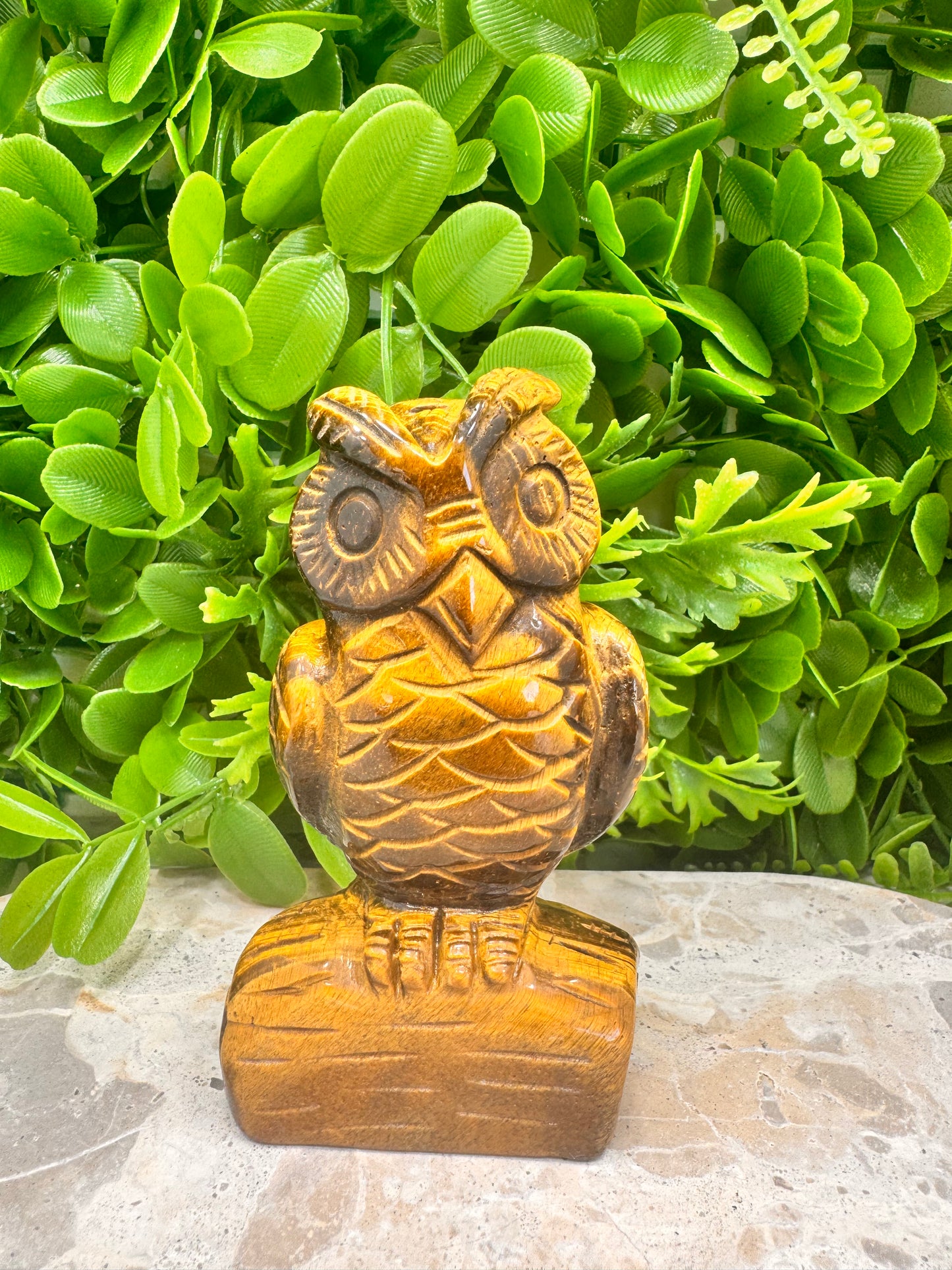 Tiger Eye Owl on A log 370g