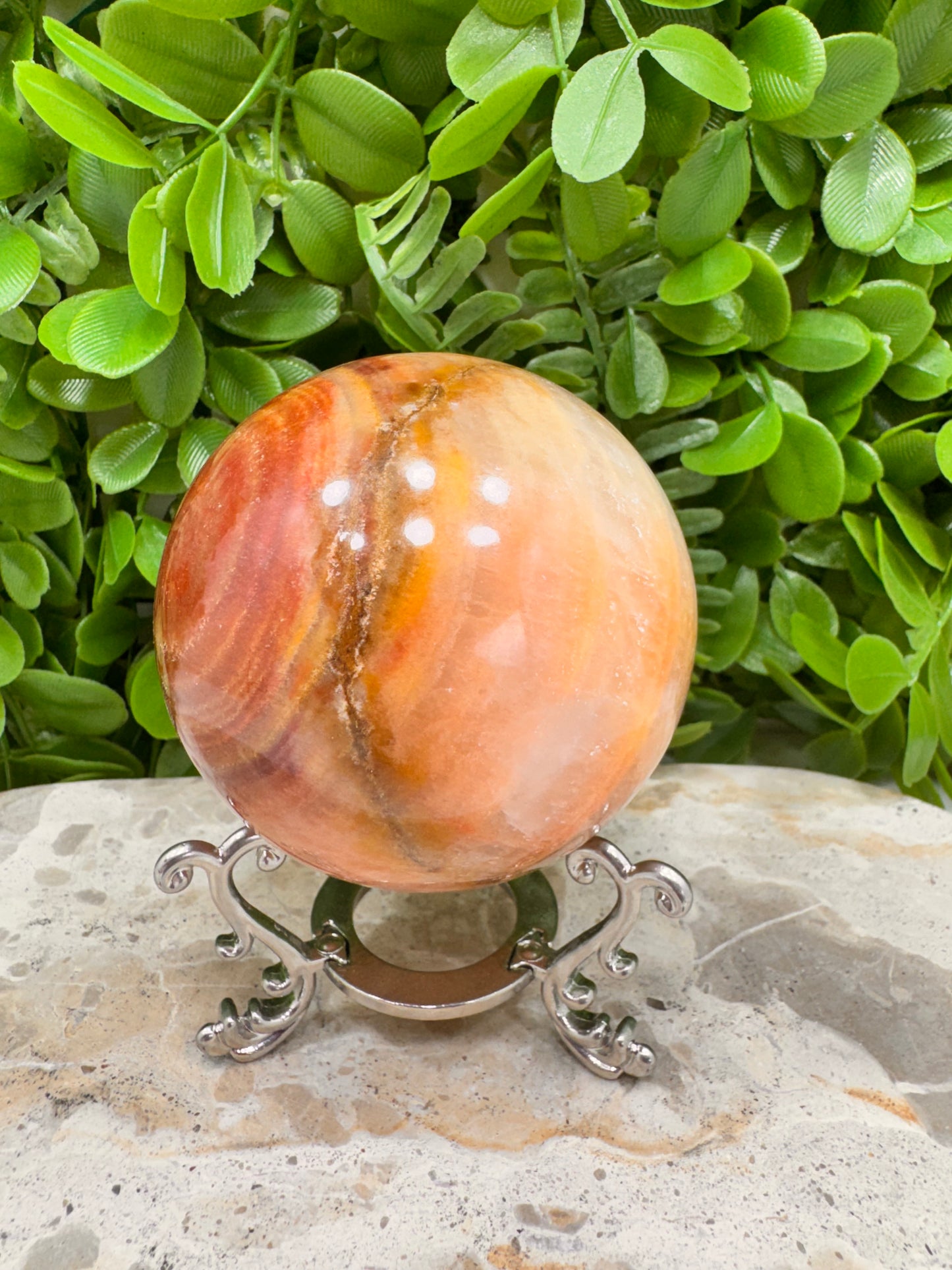 Peach Banded Calcite Sphere 528g