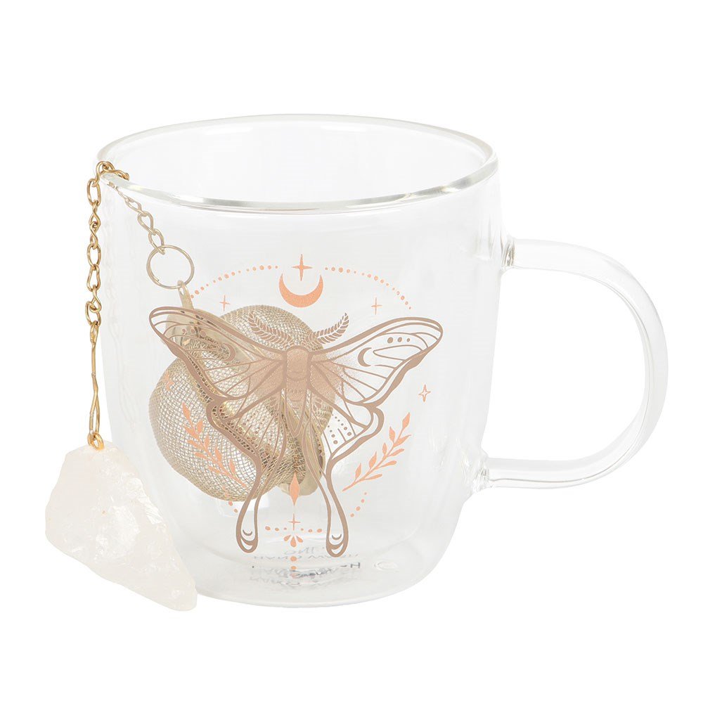 Luna Moth Double Walled Glass Mug and Crystal Tea Infuser