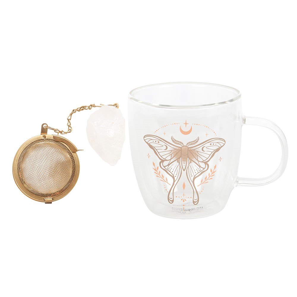 Luna Moth Double Walled Glass Mug and Crystal Tea Infuser