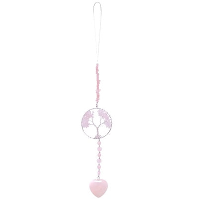 Rose Quartz Tree of Life + Heart Hanging