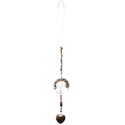 Tiger's Eye Tree of Life + Heart Hanging