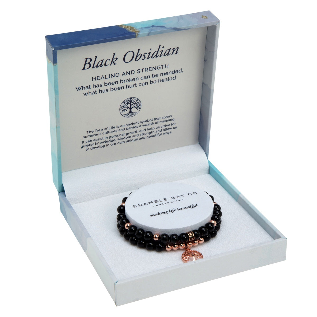 Black Obsidian Rose Gold Duo Bracelet Set