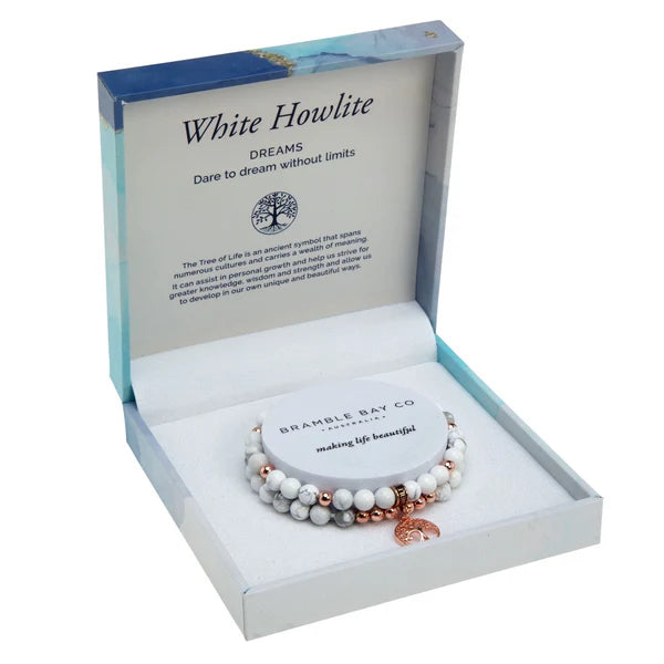 White Howlite Rose Gold Tree of Life Duo Bracelet Set