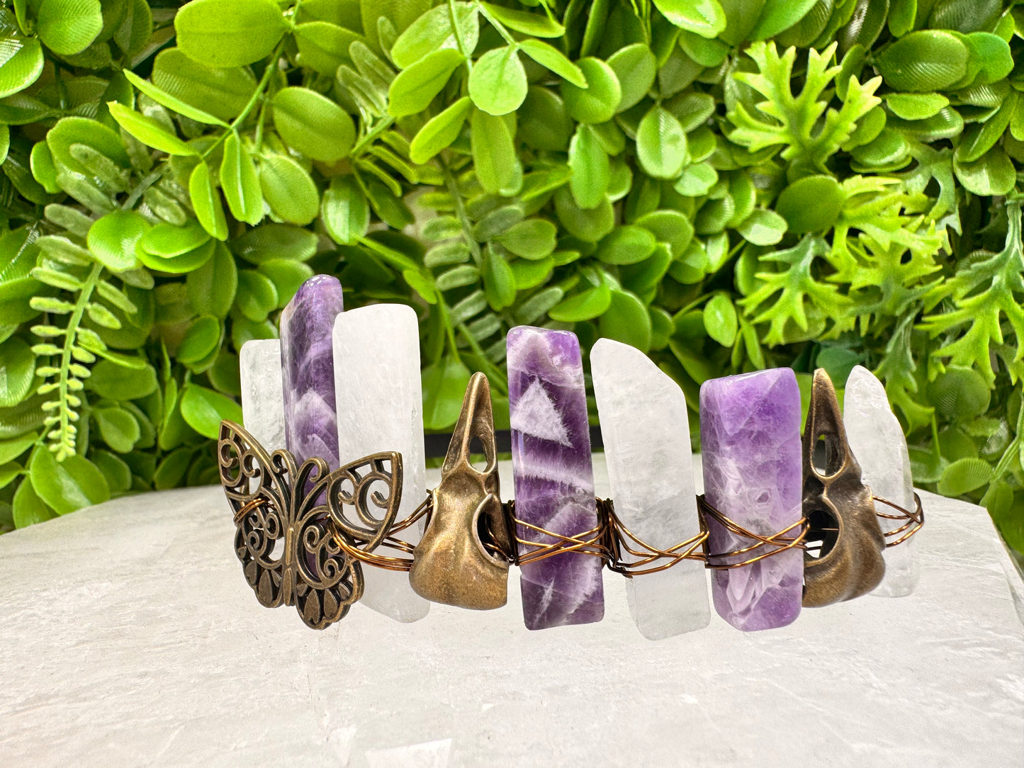 Amethyst Clear Quartz Butterfly Raven Tiara 100g