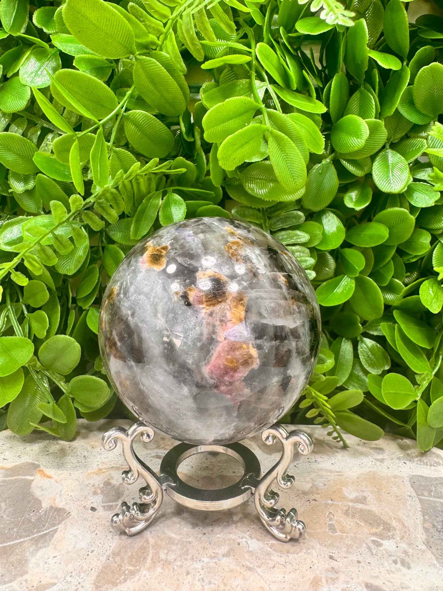 Smokey Quartz/Aquamarine/Tourmaline Sphere 716g