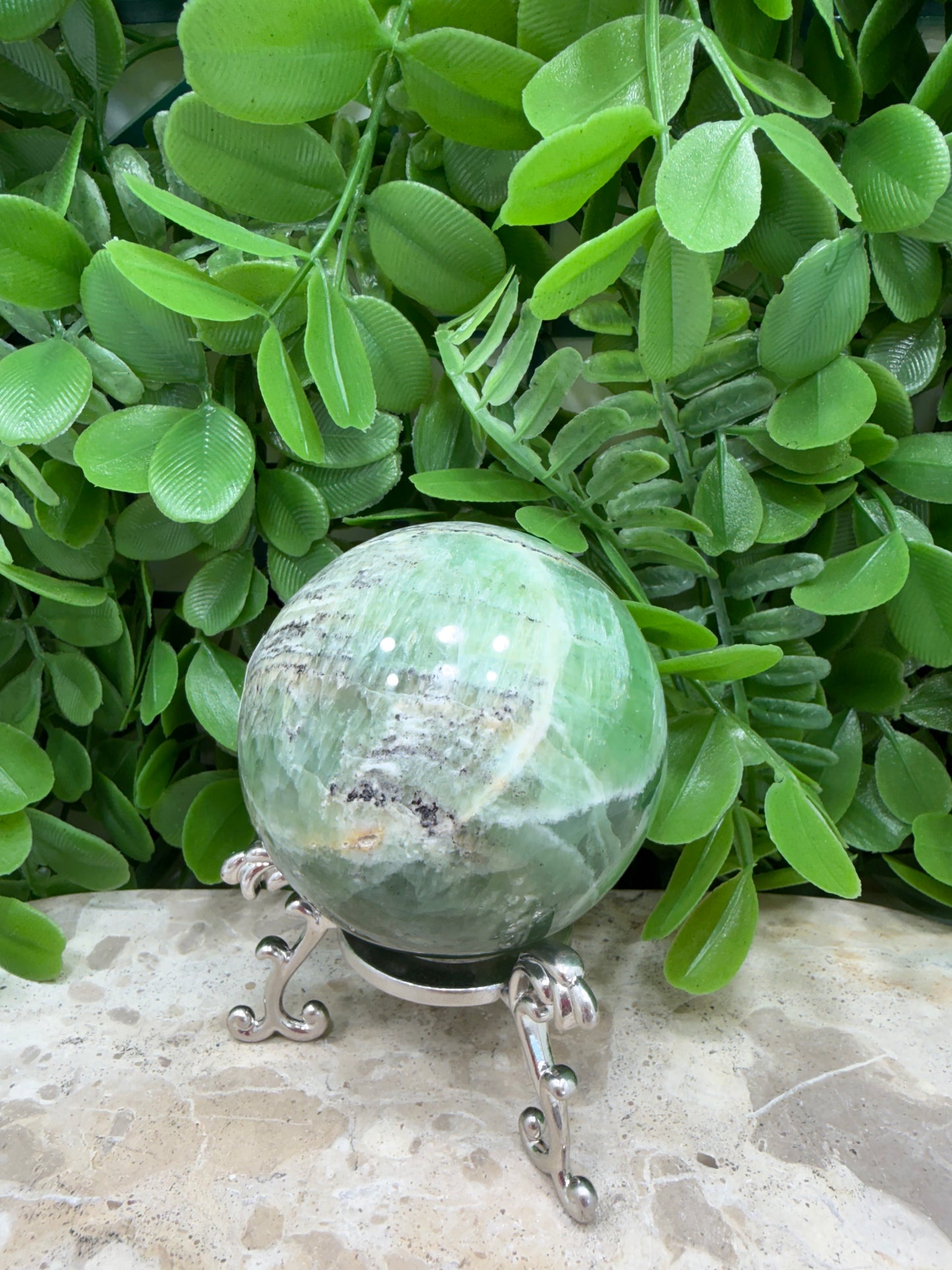 Emerald Kiwi Calcite Sphere 404g