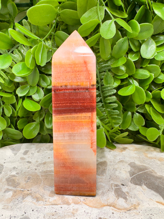 Peach Banded Calcite Tower 348g