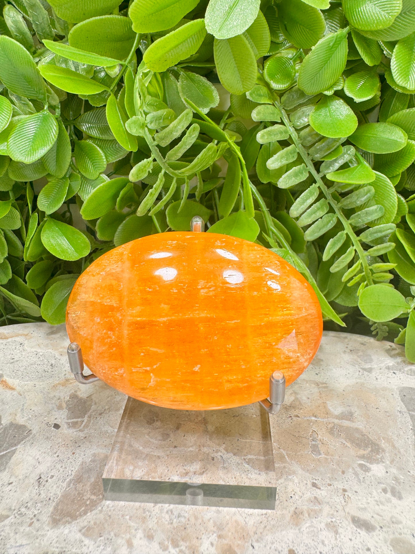 Crystallised Orange Calcite Palm Stone 122g
