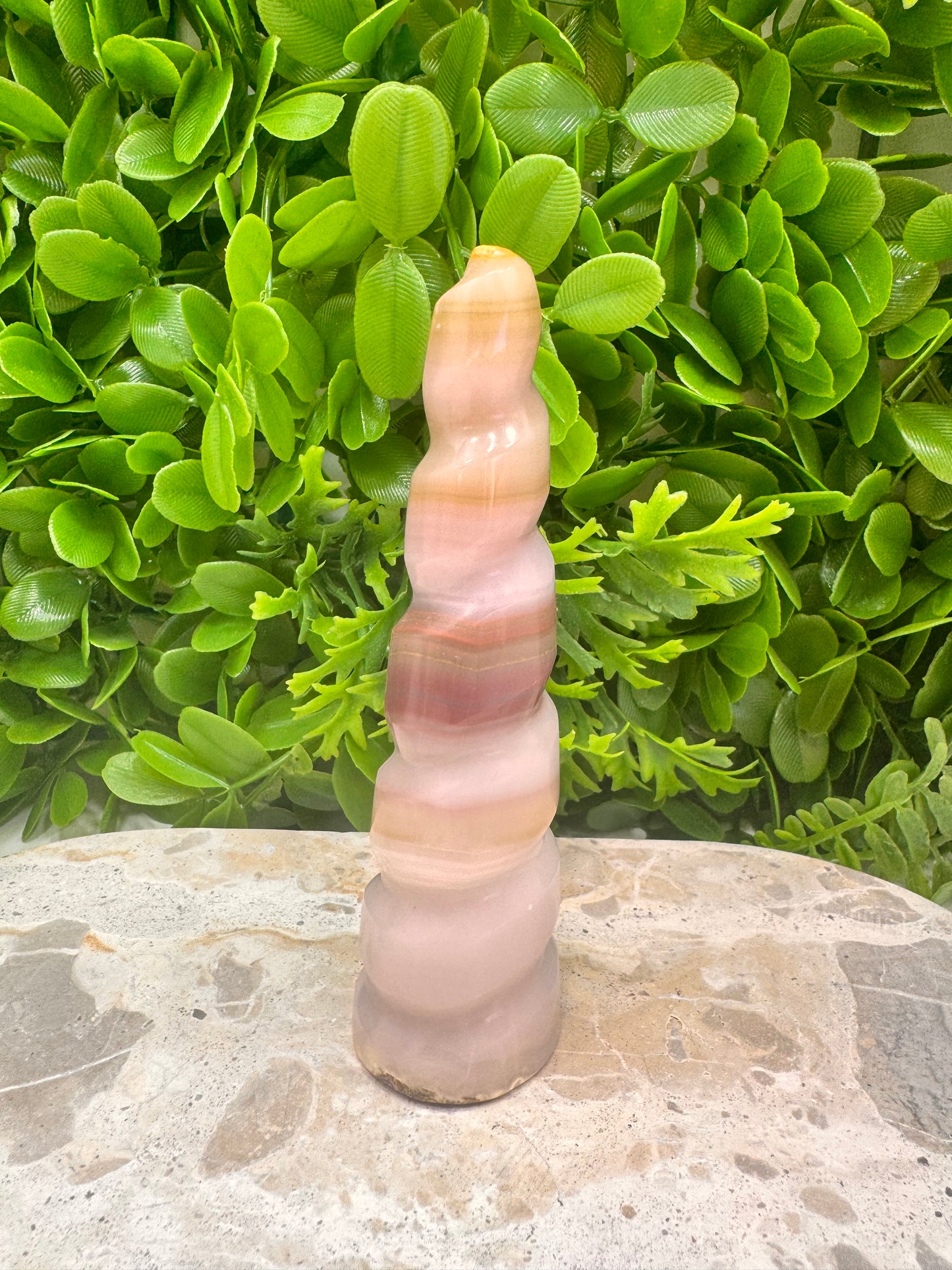 Pink Pistachio Calcite Unicorn Tower 226g